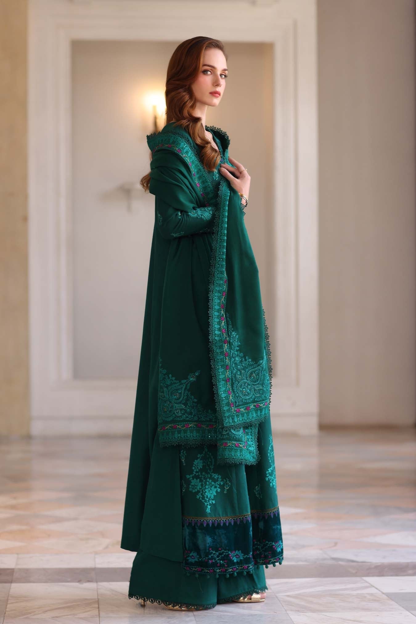 Noor by Saadia Asad | Winter Pashmina 25 | Emerald Reverie - Official Noor by Saadia Asad stockist in UK - Sakeena London