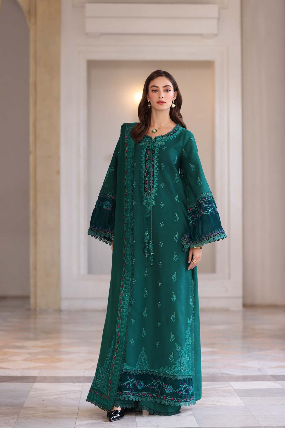 Noor by Saadia Asad | Winter Pashmina 25 | Emerald Reverie - Official Noor by Saadia Asad stockist in UK - Sakeena London