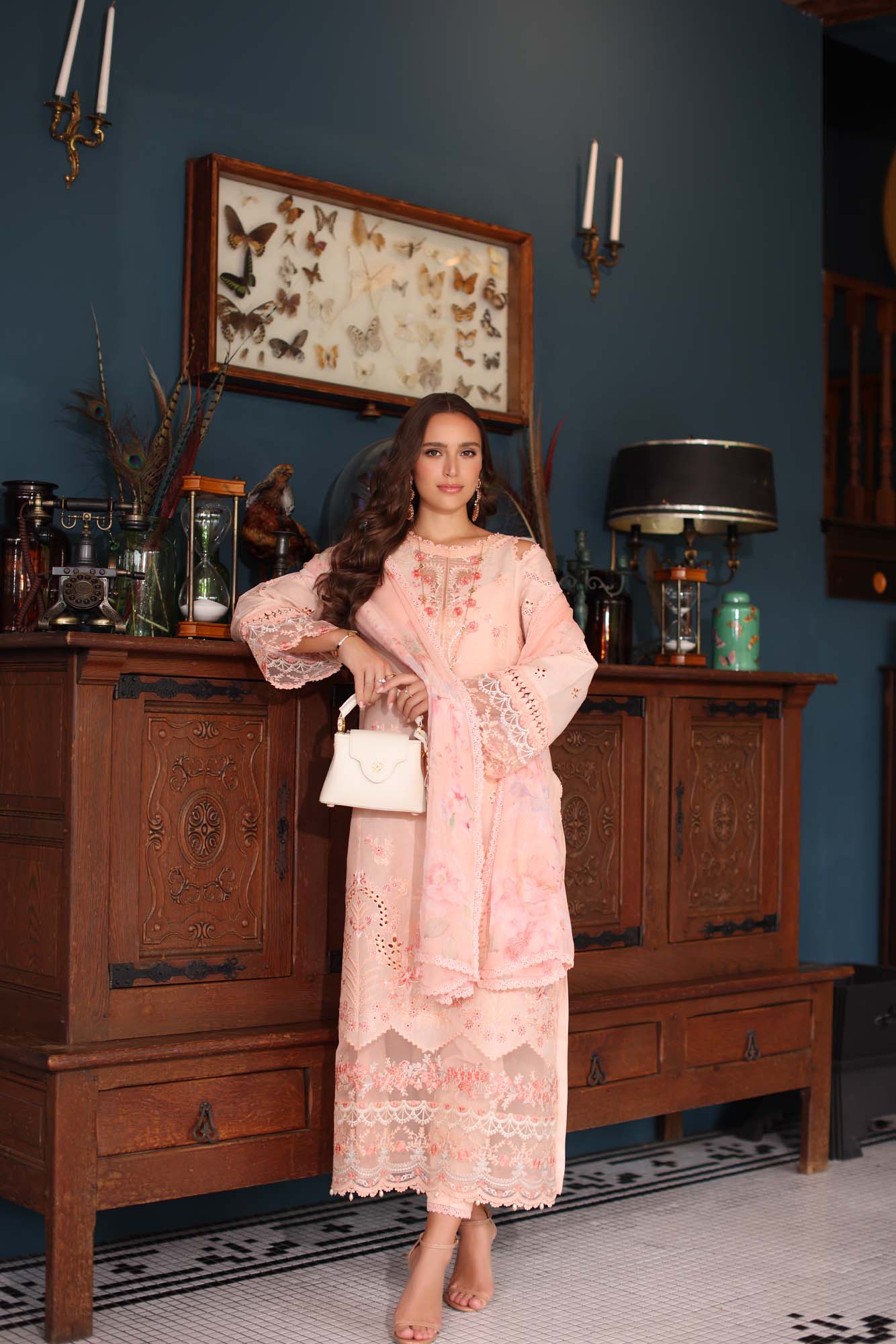 Noor by Saadia Asad | Eid Luxury Schiffli Laserkari 25 | D6- Peach - Official Noor by Saadia Asad stockist in UK - Sakeena London