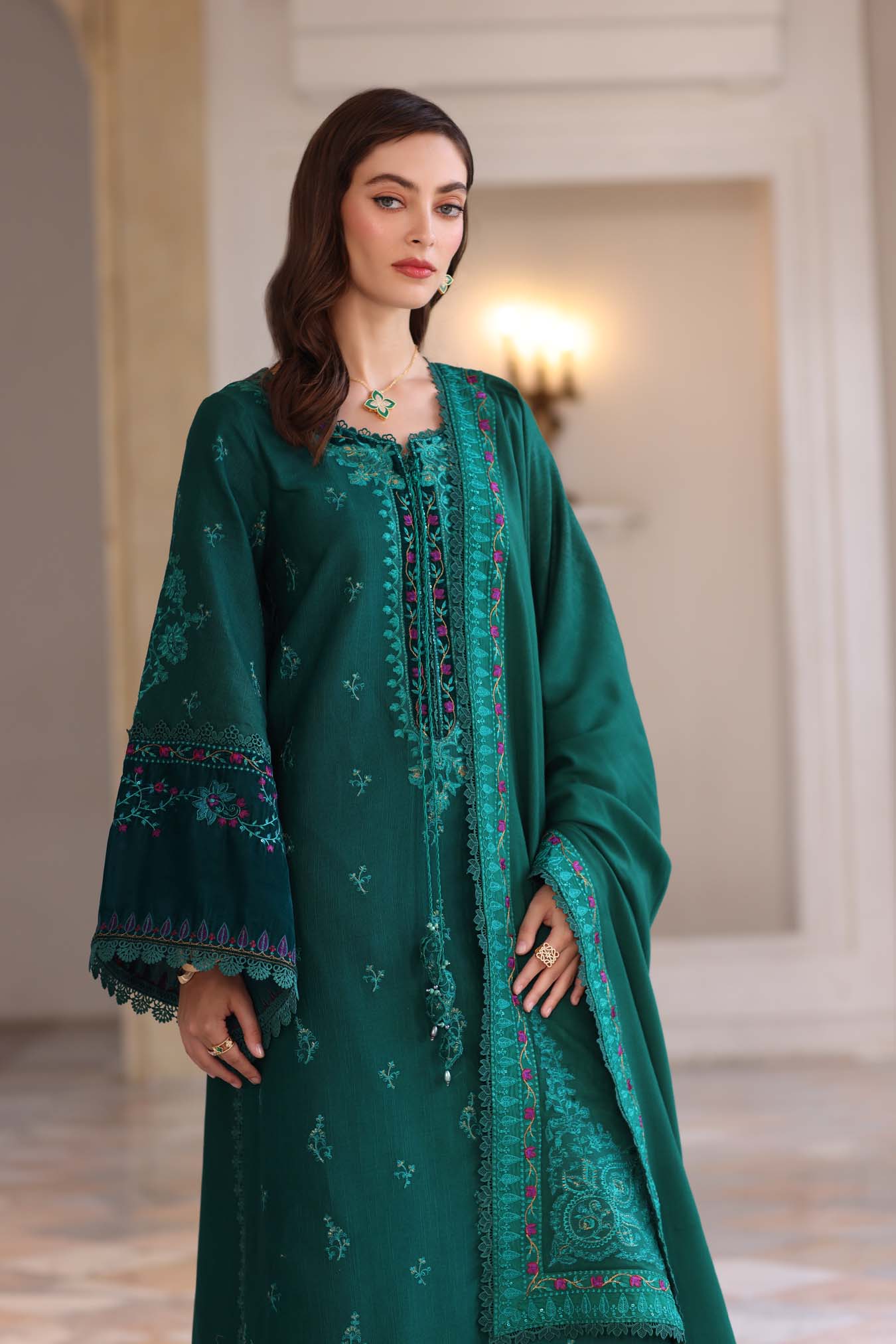 Noor by Saadia Asad | Winter Pashmina 25 | Emerald Reverie - Official Noor by Saadia Asad stockist in UK - Sakeena London