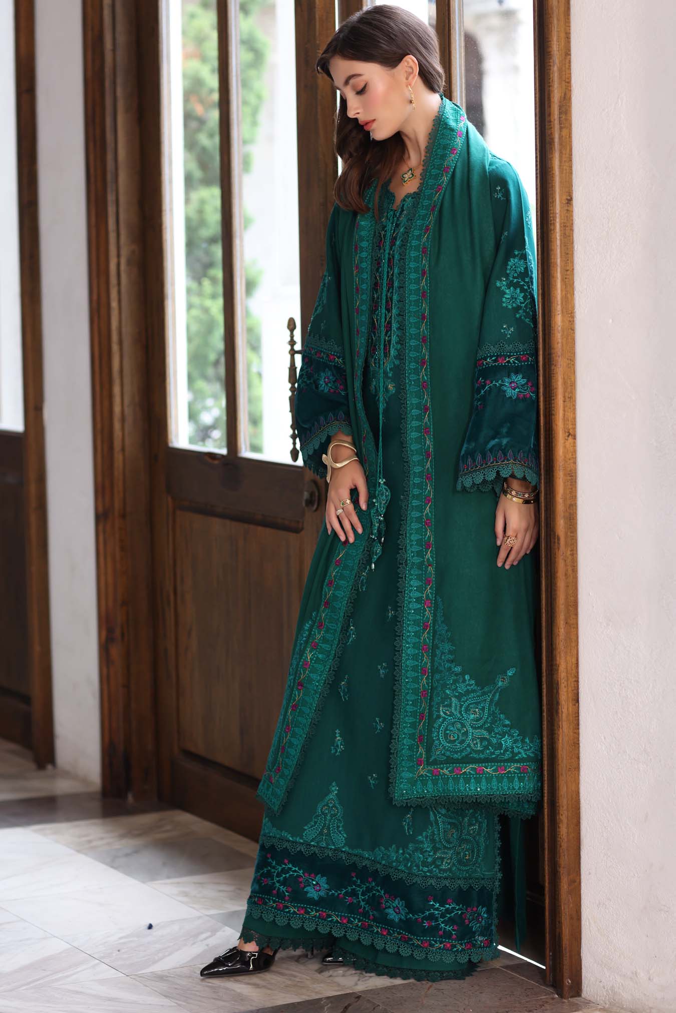 Noor by Saadia Asad | Winter Pashmina 25 | Emerald Reverie - Official Noor by Saadia Asad stockist in UK - Sakeena London