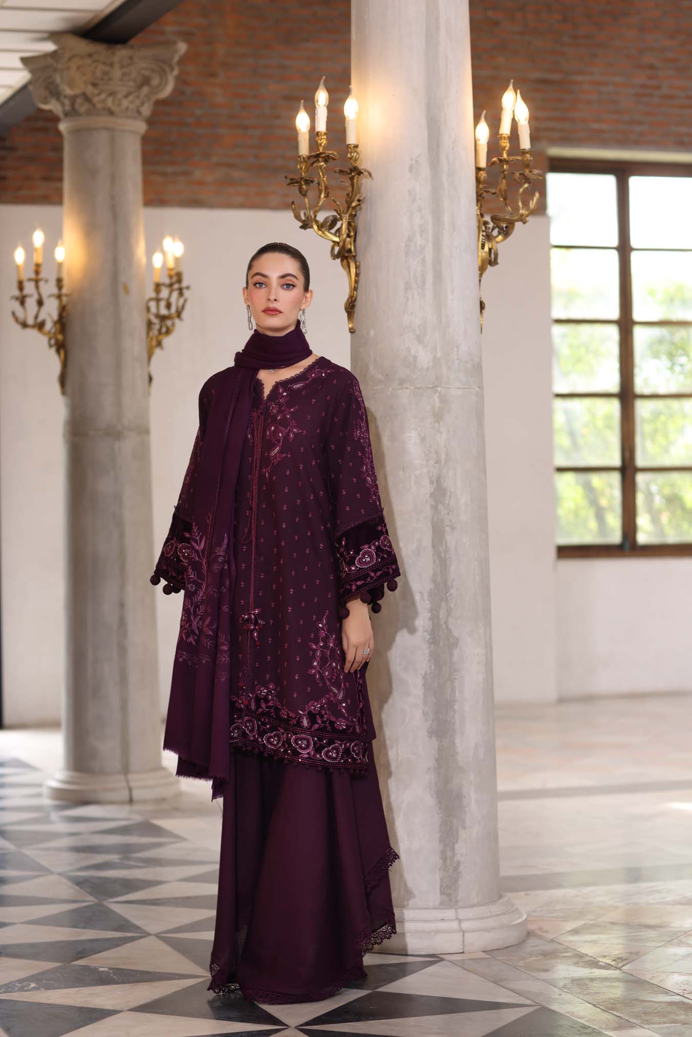 Noor by Saadia Asad | Winter Pashmina 25 | Damson - Official Noor by Saadia Asad stockist in UK - Sakeena London