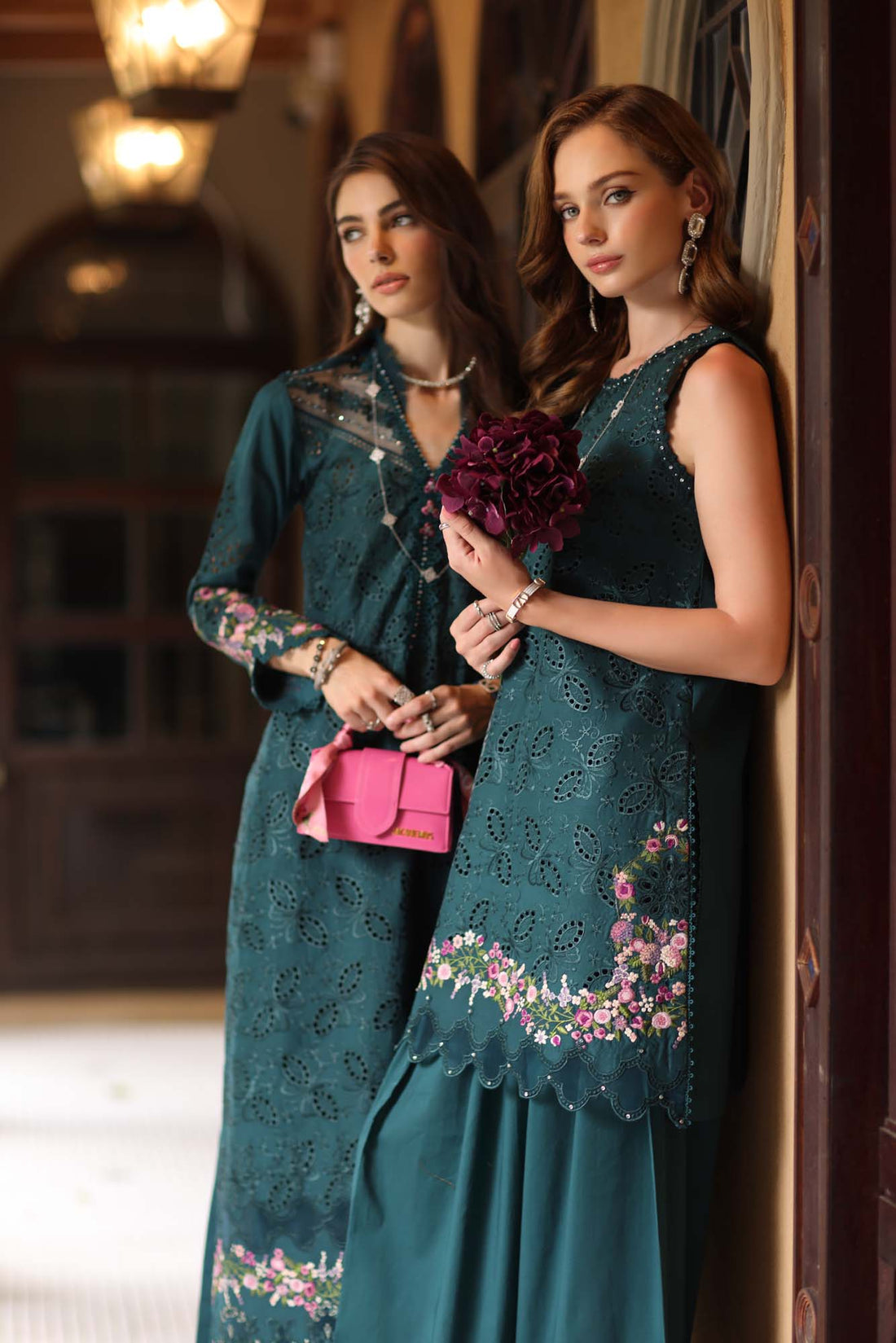 Noor by Saadia Asad | Eid Luxury Schiffli Laserkari 25 | D5- Teal - Official Noor by Saadia Asad stockist in UK - Sakeena London