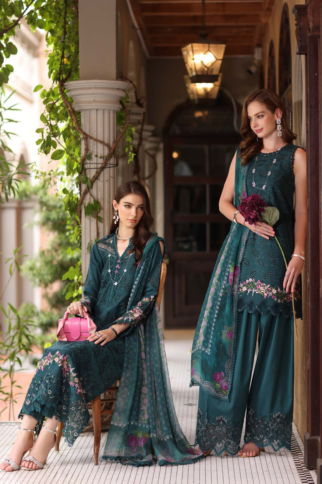 Noor by Saadia Asad | Eid Luxury Schiffli Laserkari 25 | D5- Teal - Official Noor by Saadia Asad stockist in UK - Sakeena London