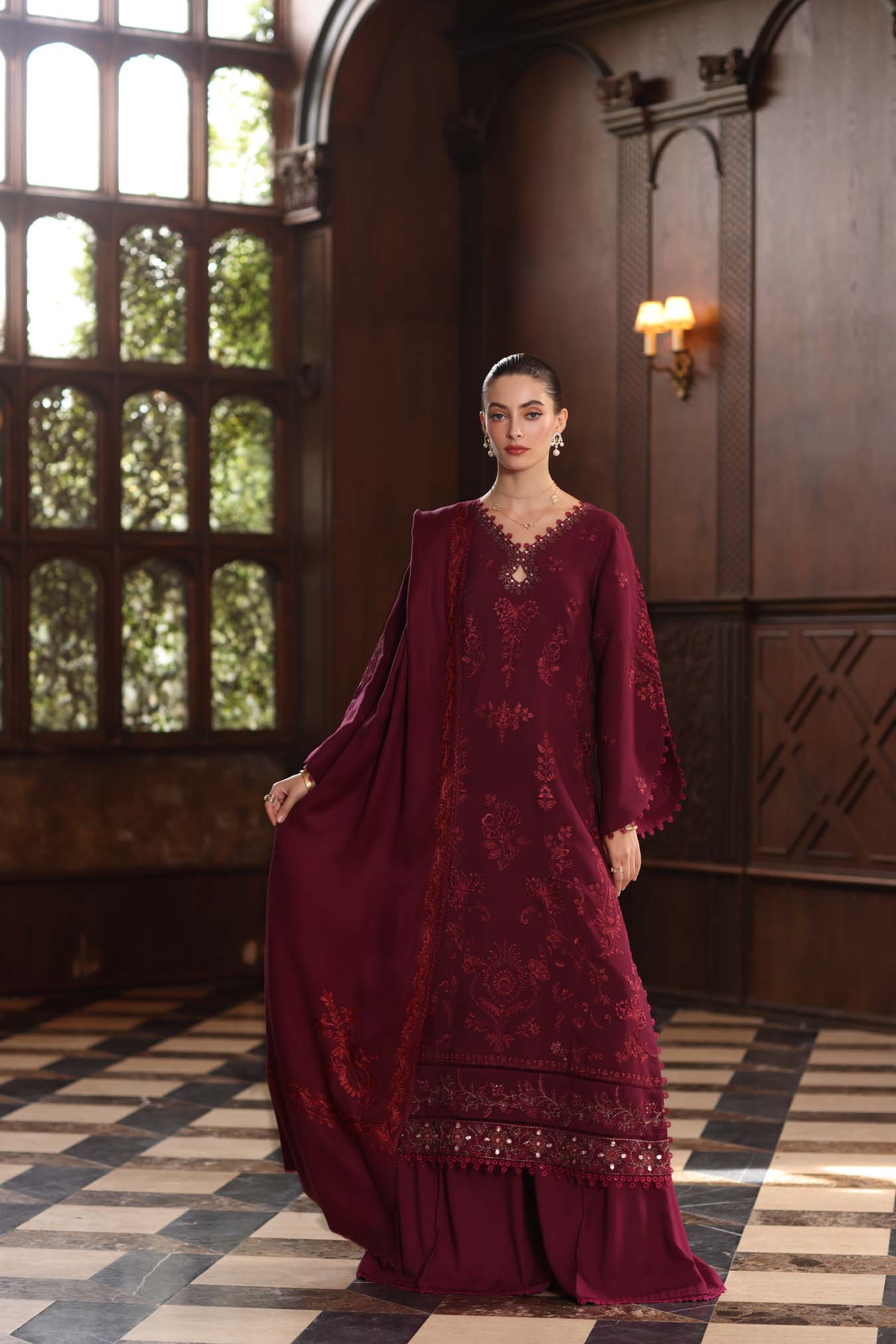 Noor by Saadia Asad | Winter Pashmina 25 | Royal Claret - Official Noor by Saadia Asad stockist in UK - Sakeena London