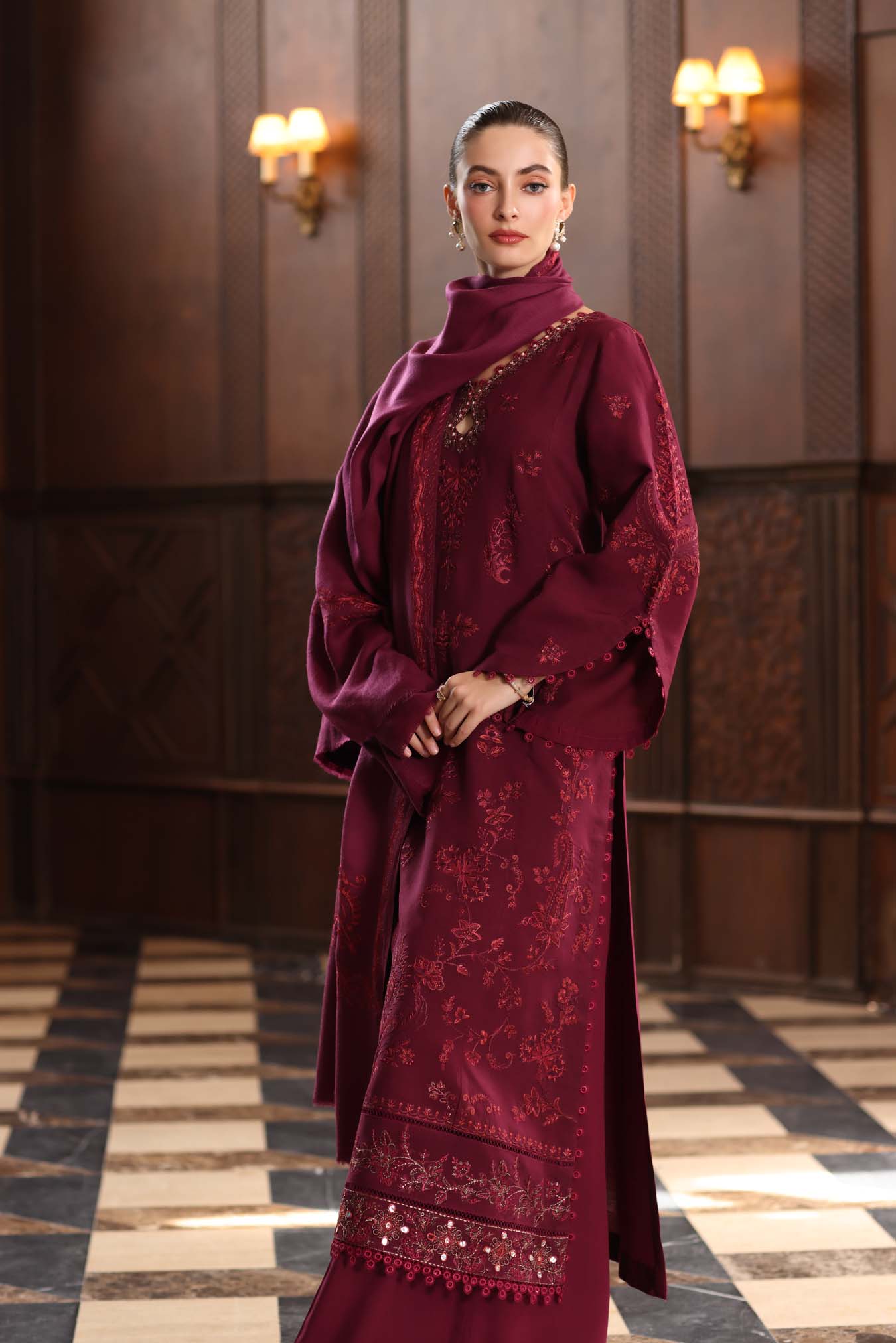 Noor by Saadia Asad | Winter Pashmina 25 | Royal Claret - Official Noor by Saadia Asad stockist in UK - Sakeena London
