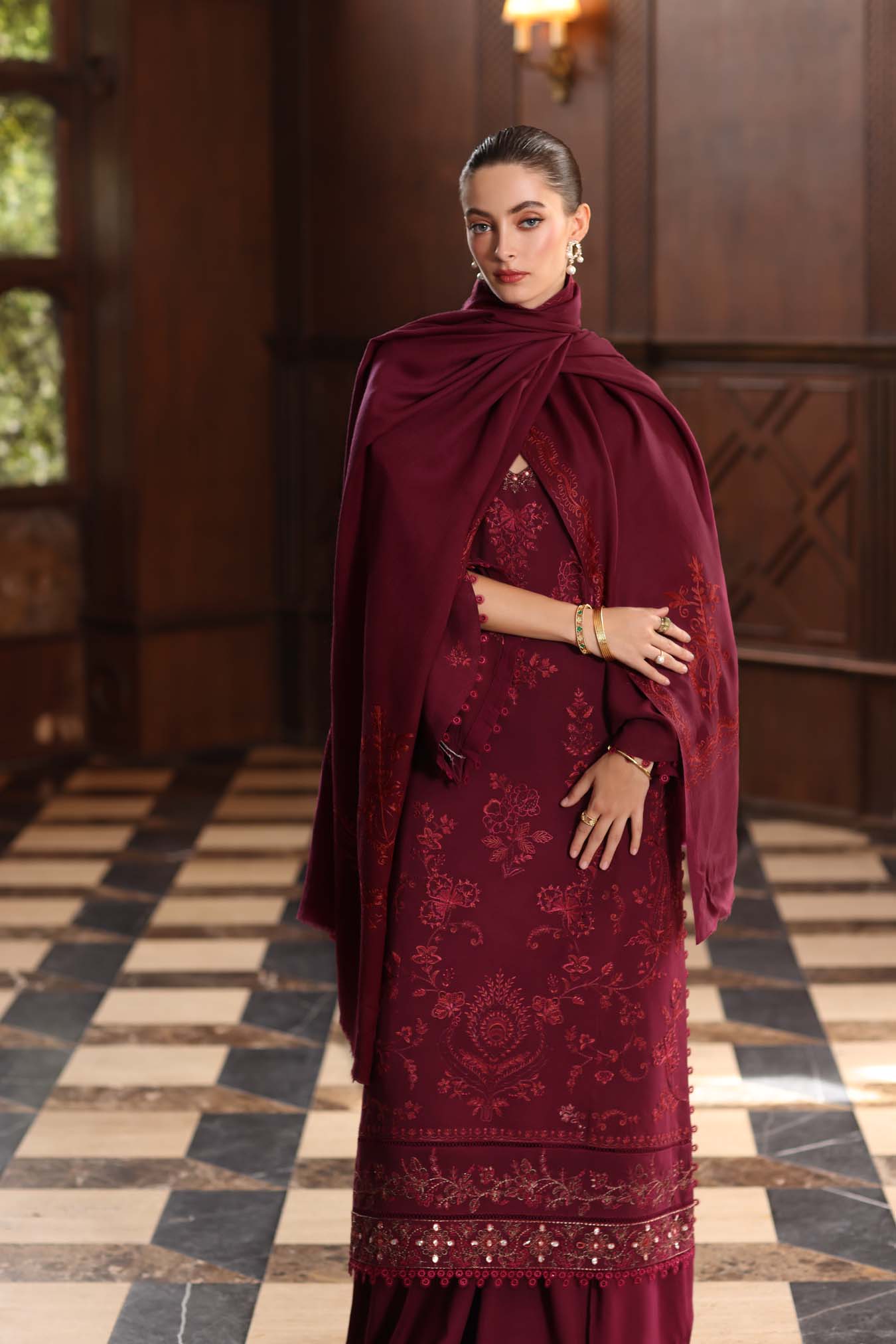 Noor by Saadia Asad | Winter Pashmina 25 | Royal Claret - Official Noor by Saadia Asad stockist in UK - Sakeena London