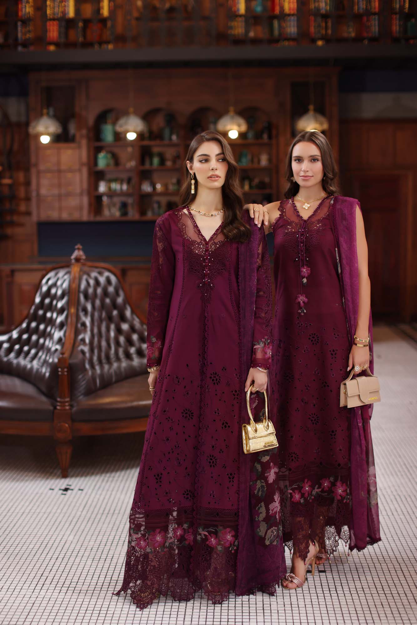 Noor by Saadia Asad | Eid Luxury Schiffli Laserkari 25 | D12- Plum - Official Noor by Saadia Asad stockist in UK - Sakeena London