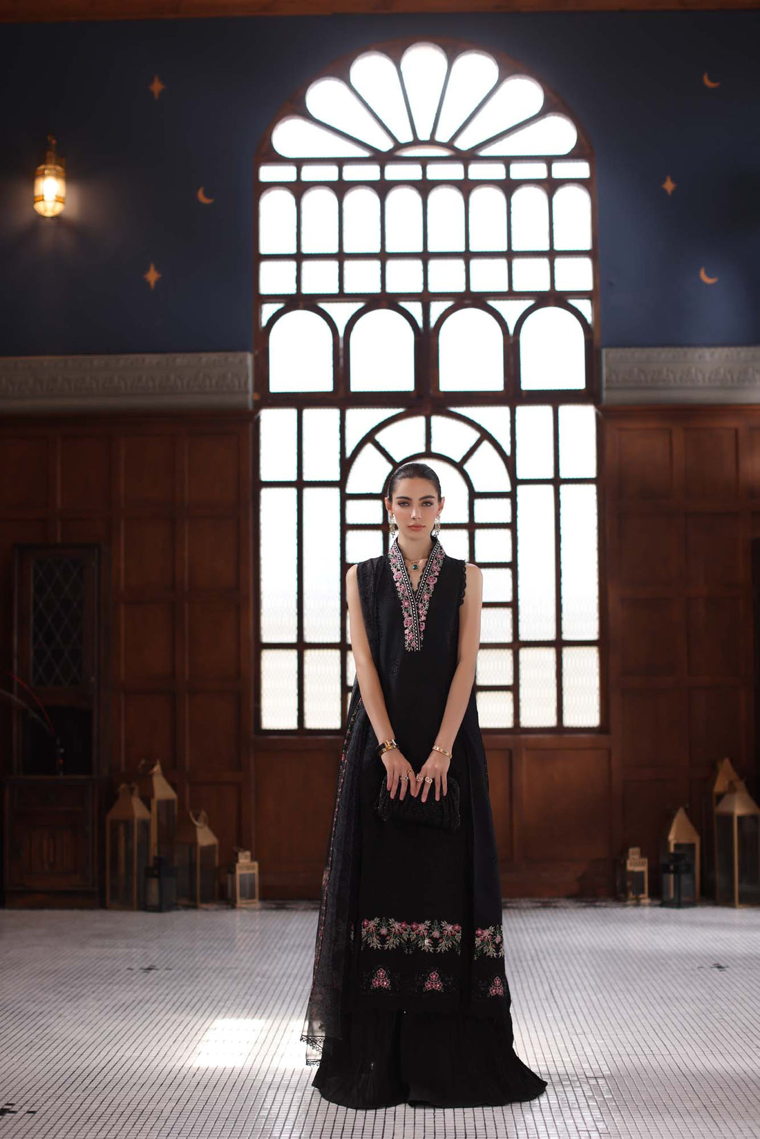 Noor by Saadia Asad | Eid Luxury Schiffli Laserkari 25 | D7- Black - Official Noor by Saadia Asad stockist in UK - Sakeena London