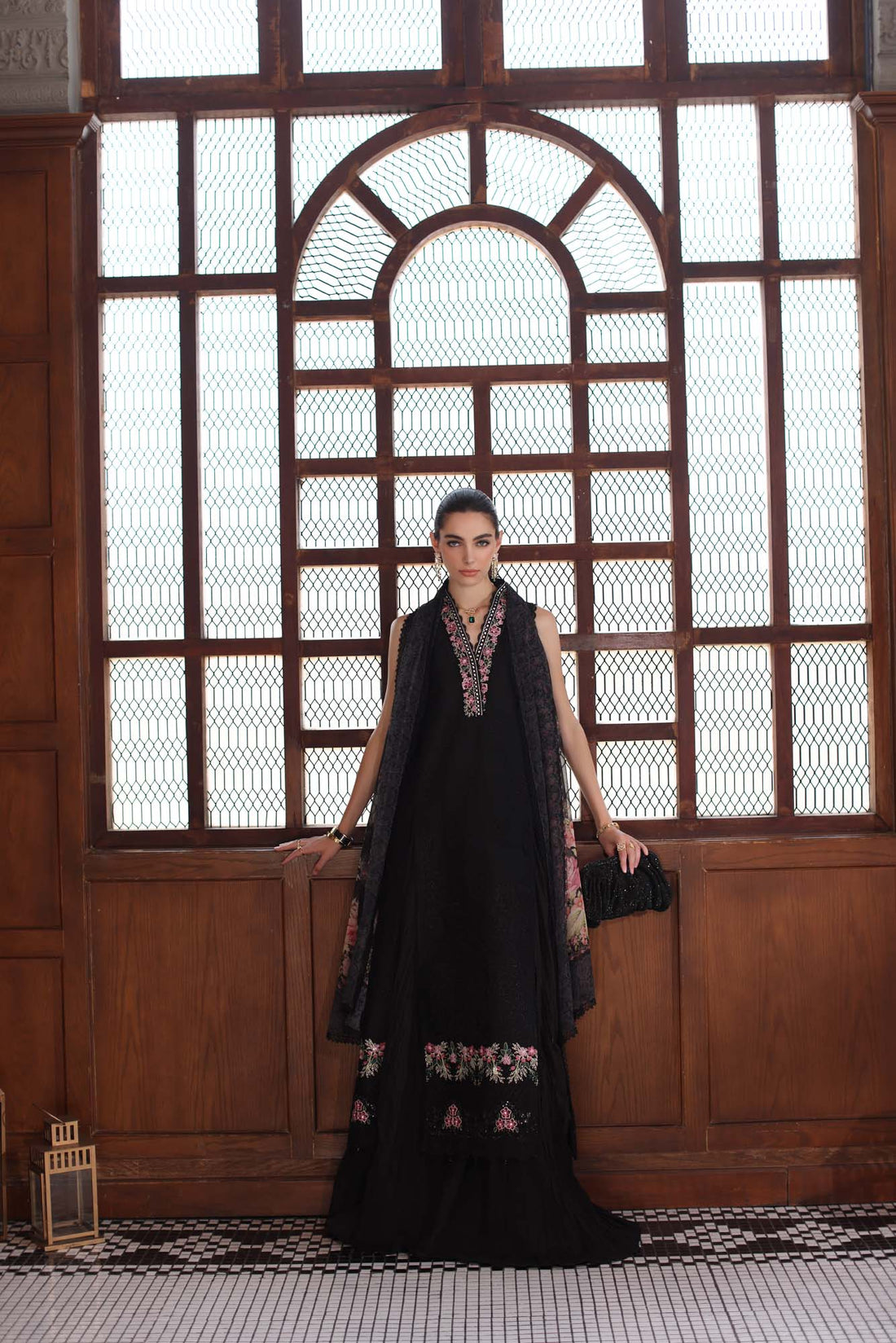 Noor by Saadia Asad | Eid Luxury Schiffli Laserkari 25 | D7- Black - Official Noor by Saadia Asad stockist in UK - Sakeena London