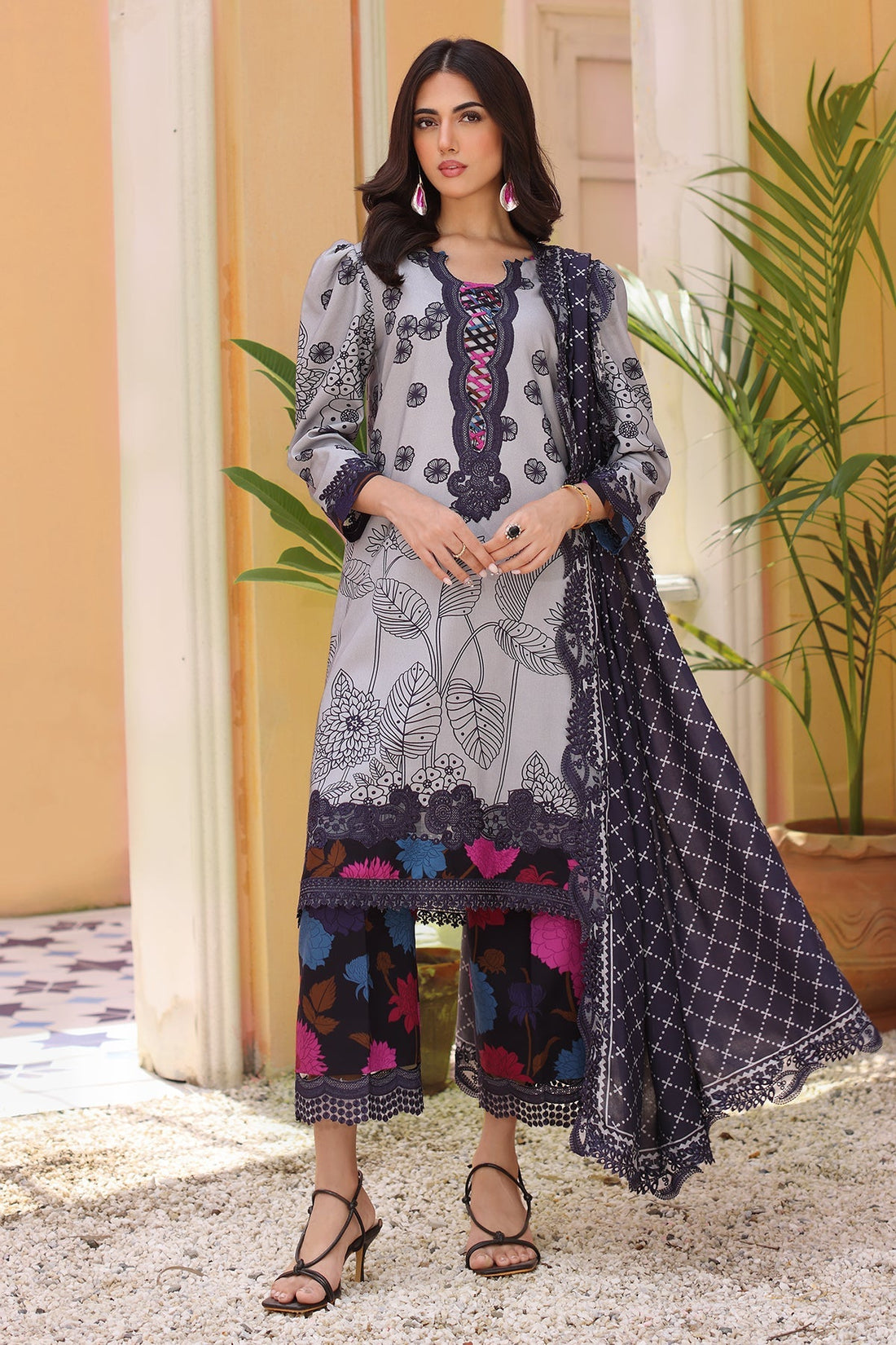 Charizma | Sheen Embroidered Linen Shawl | SHW4-05 - Official Charizma stockist in UK - Sakeena London