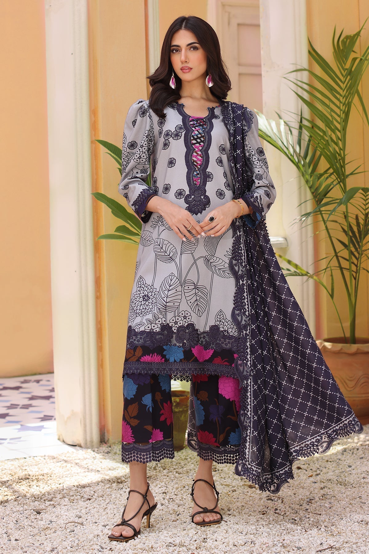 Charizma | Sheen Embroidered Linen Shawl | SHW4-05 - Official Charizma stockist in UK - Sakeena London