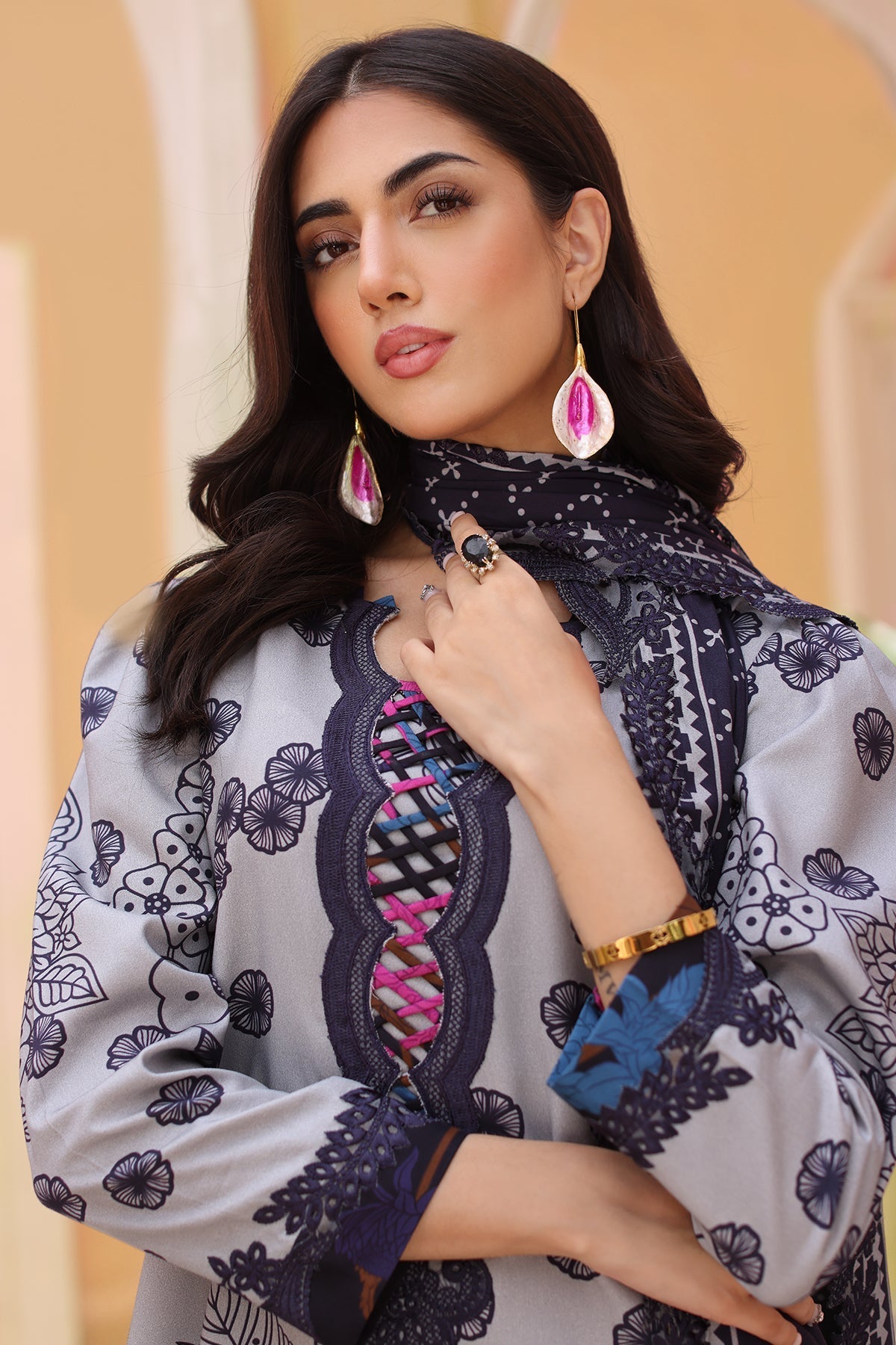 Charizma | Sheen Embroidered Linen Shawl | SHW4-05 - Official Charizma stockist in UK - Sakeena London