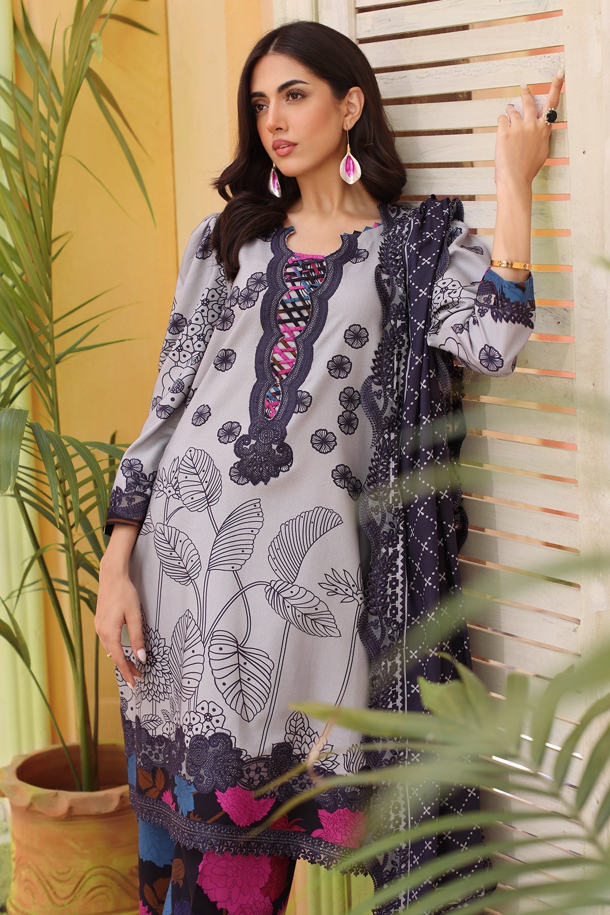 Charizma | Sheen Embroidered Linen Shawl | SHW4-05 - Official Charizma stockist in UK - Sakeena London