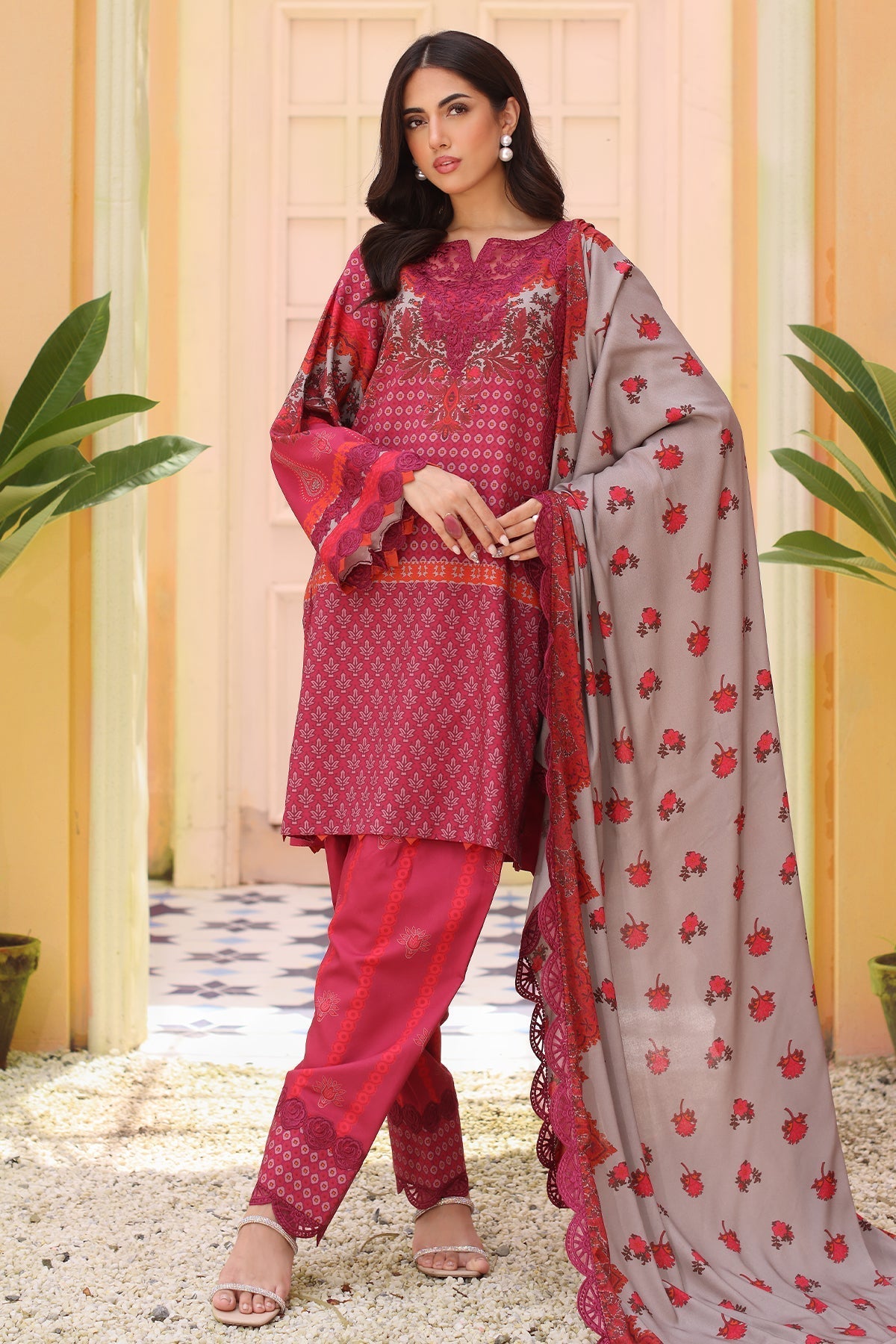 Charizma | Sheen Embroidered Linen Shawl | SHW4-06 - Official Charizma stockist in UK - Sakeena London