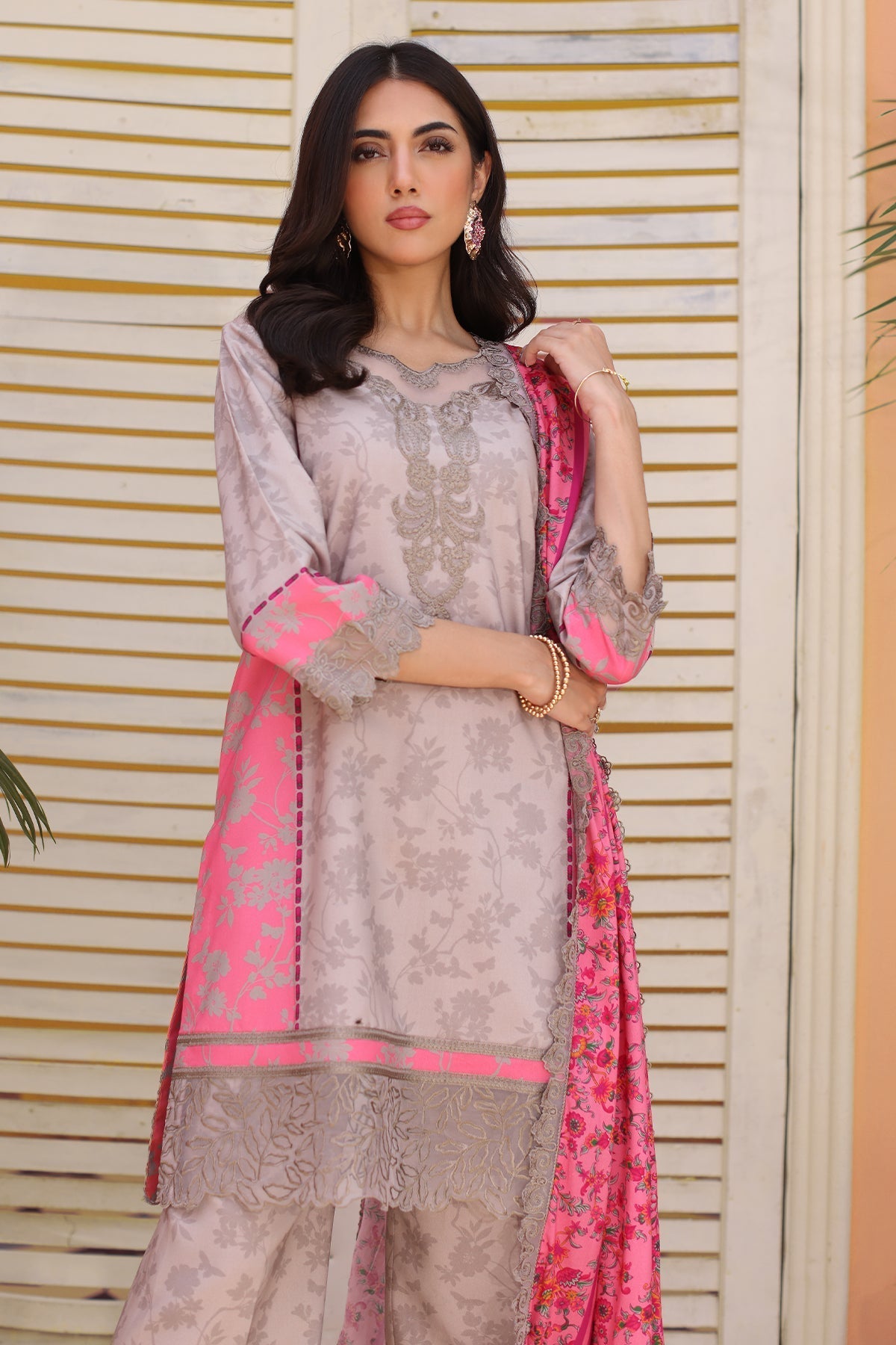 Charizma | Sheen Embroidered Linen Shawl | SHW4-04 - Official Charizma stockist in UK - Sakeena London