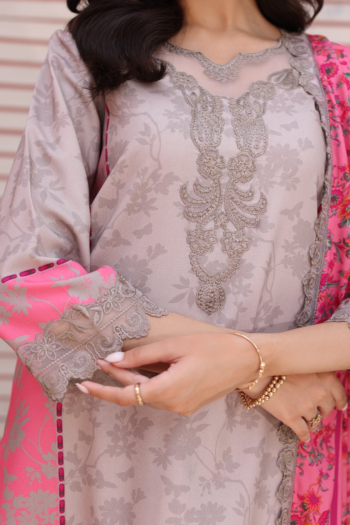 Charizma | Sheen Embroidered Linen Shawl | SHW4-04 - Official Charizma stockist in UK - Sakeena London