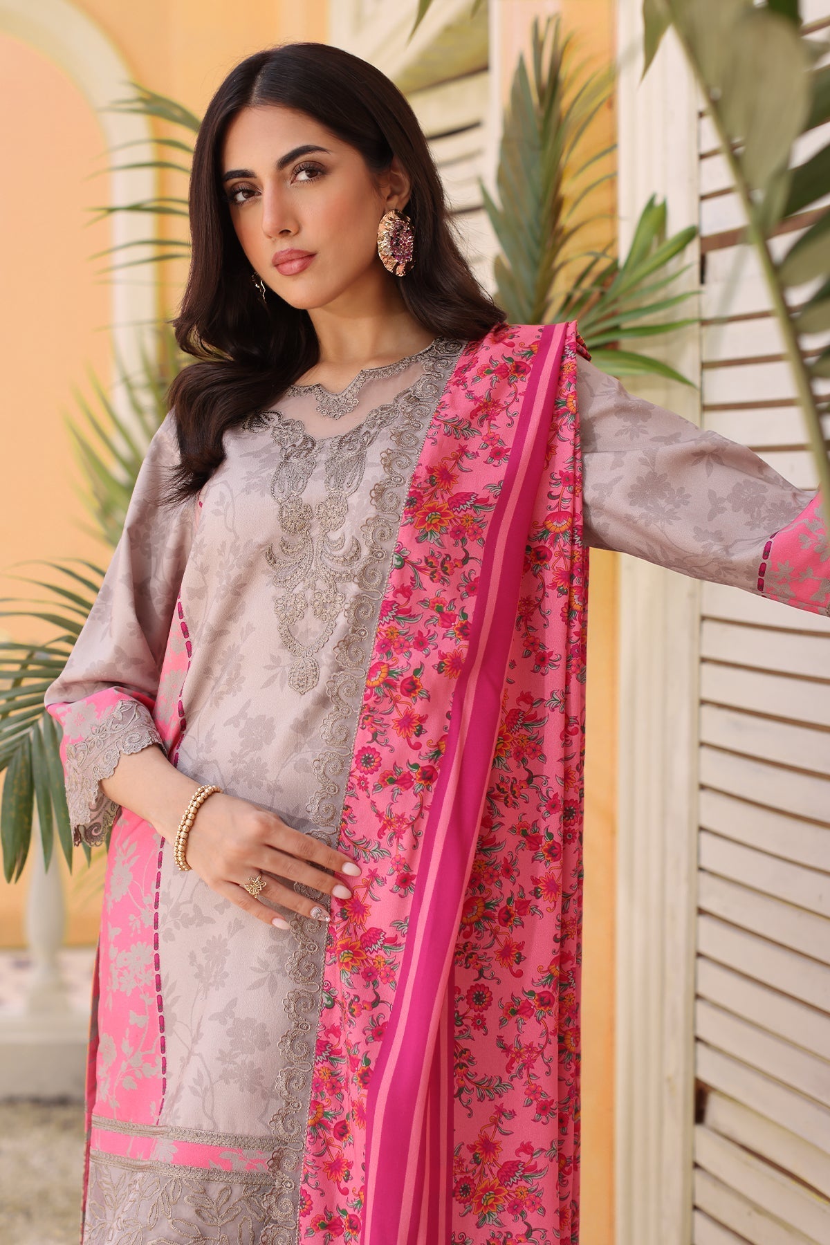Charizma | Sheen Embroidered Linen Shawl | SHW4-04 - Official Charizma stockist in UK - Sakeena London
