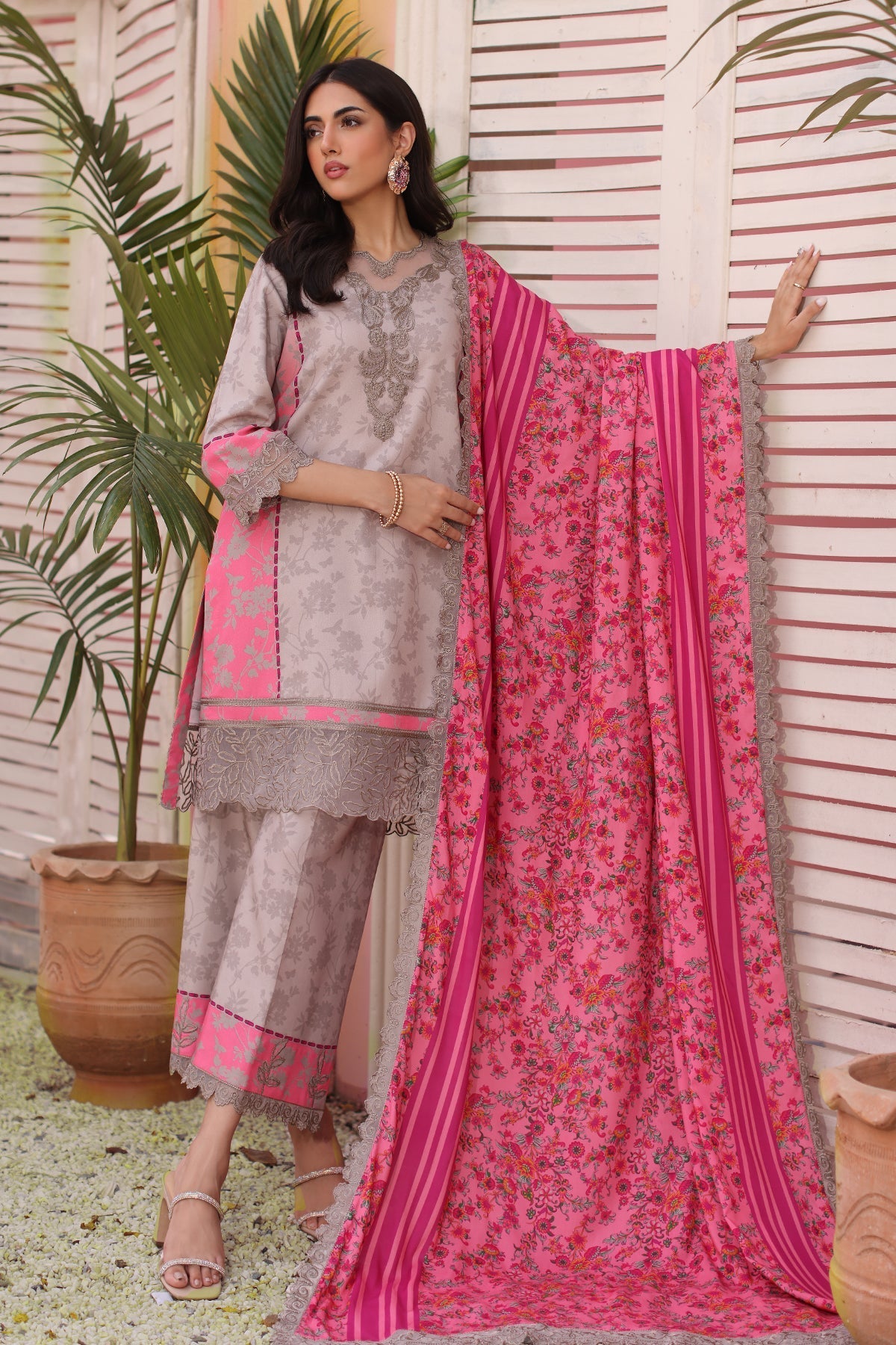 Charizma | Sheen Embroidered Linen Shawl | SHW4-04 - Official Charizma stockist in UK - Sakeena London