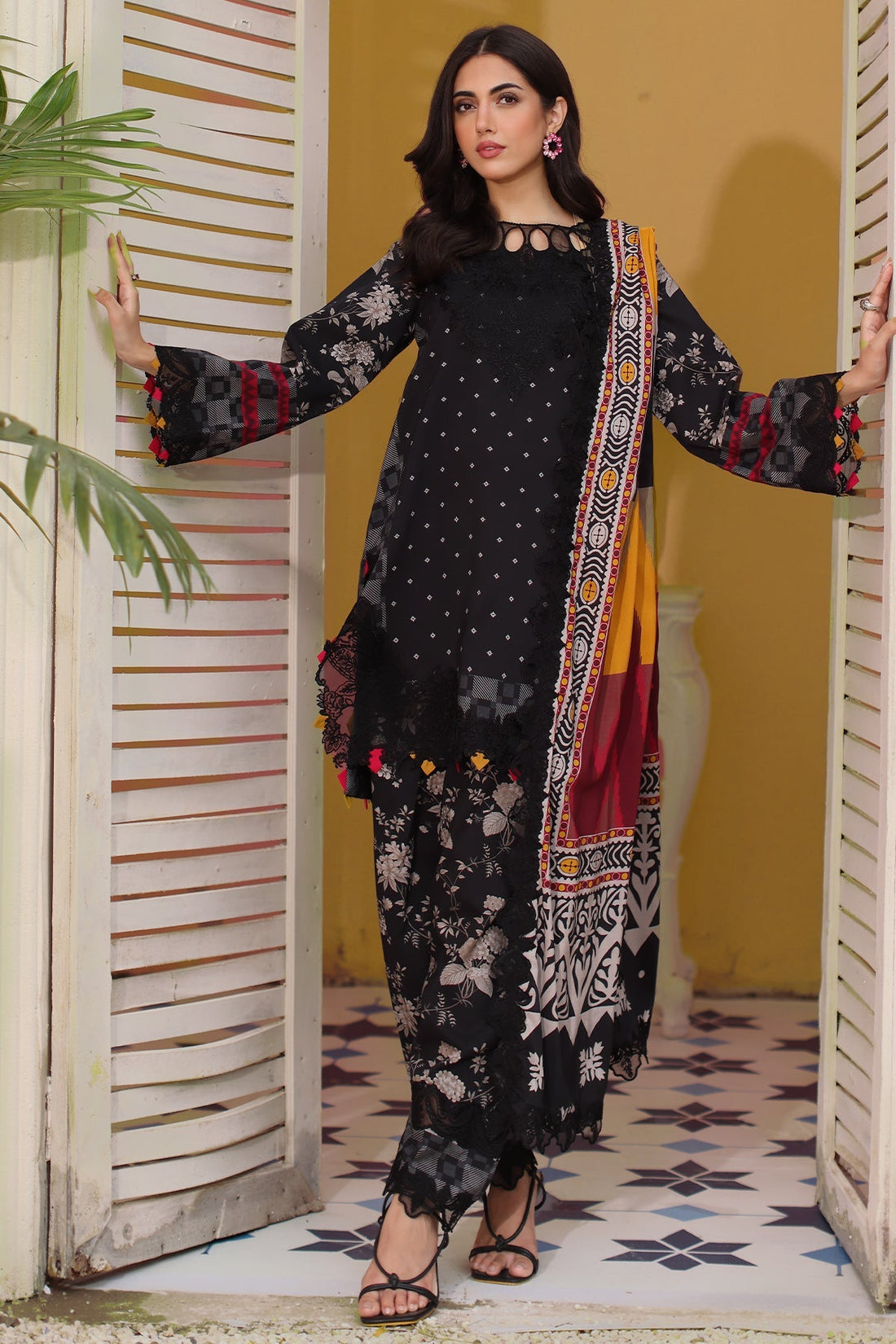 Charizma | Sheen Embroidered Linen Shawl | SHW4-03 - Official Charizma stockist in UK - Sakeena London