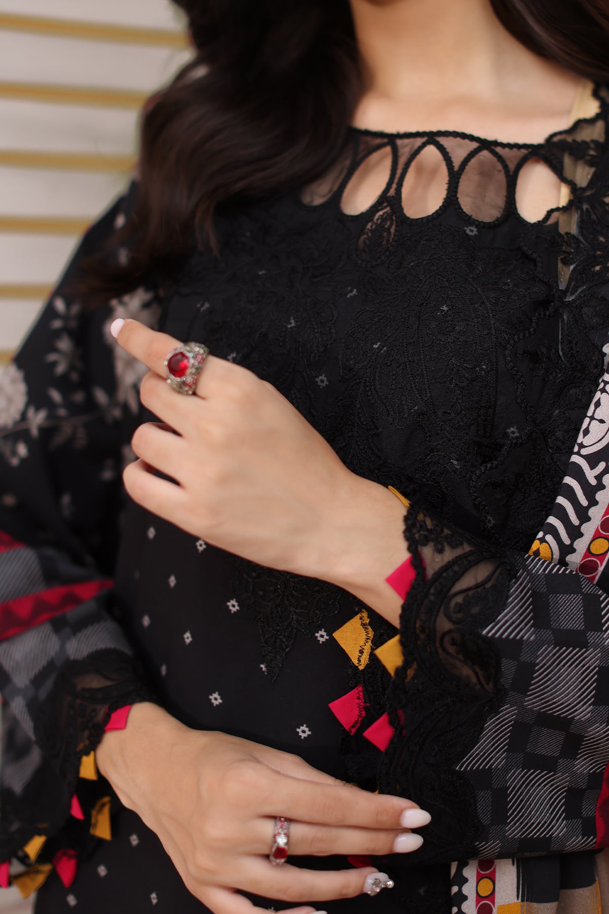 Charizma | Sheen Embroidered Linen Shawl | SHW4-03 - Official Charizma stockist in UK - Sakeena London