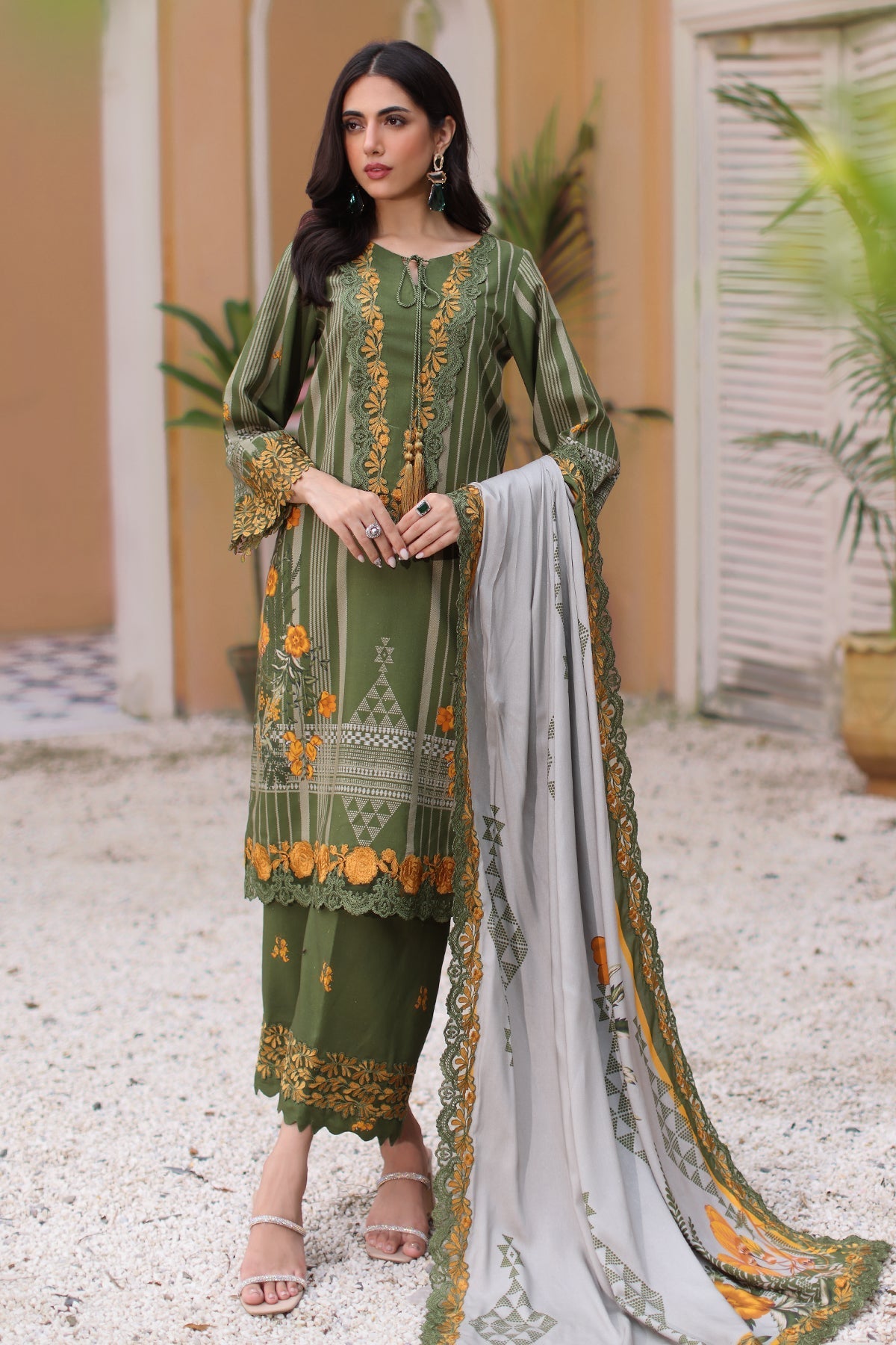 Charizma | Sheen Embroidered Linen Shawl | SHW4-07 - Official Charizma stockist in UK - Sakeena London