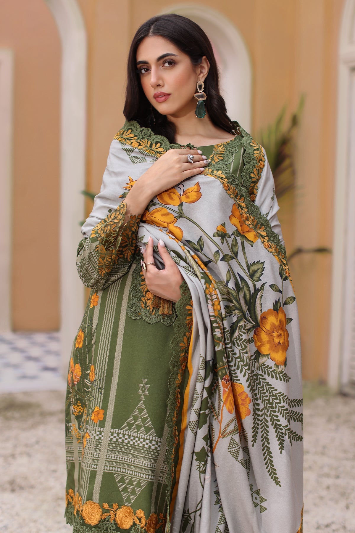 Charizma | Sheen Embroidered Linen Shawl | SHW4-07 - Official Charizma stockist in UK - Sakeena London