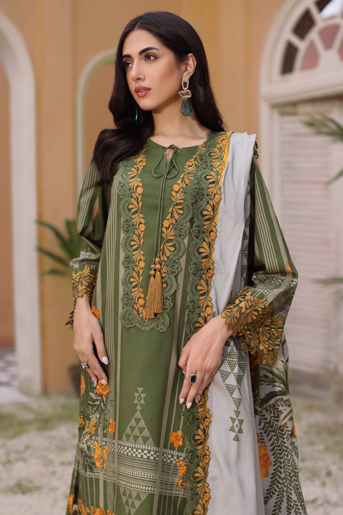 Charizma | Sheen Embroidered Linen Shawl | SHW4-07 - Official Charizma stockist in UK - Sakeena London