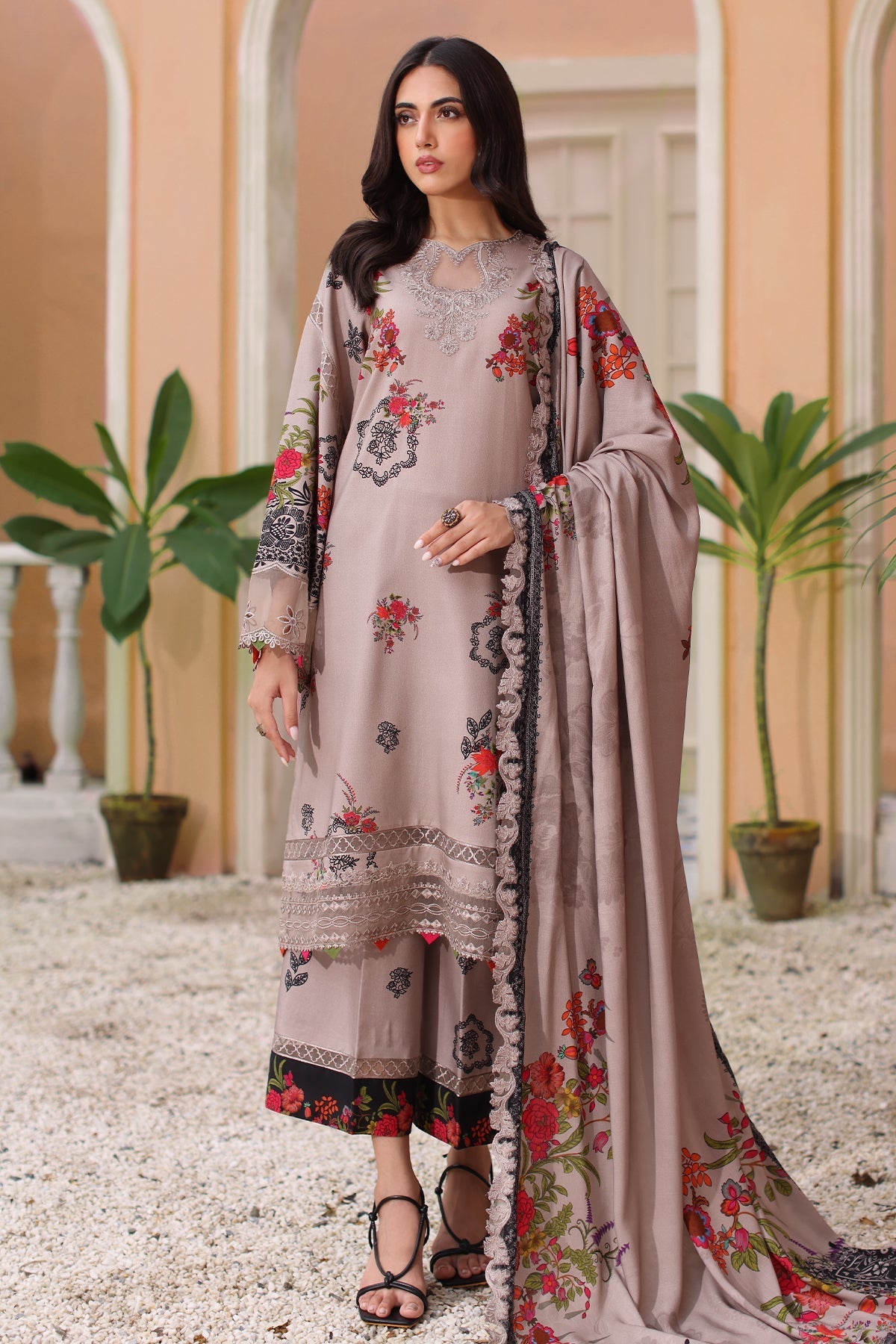 Charizma | Sheen Embroidered Linen Shawl | SHW4-02 - Official Charizma stockist in UK - Sakeena London