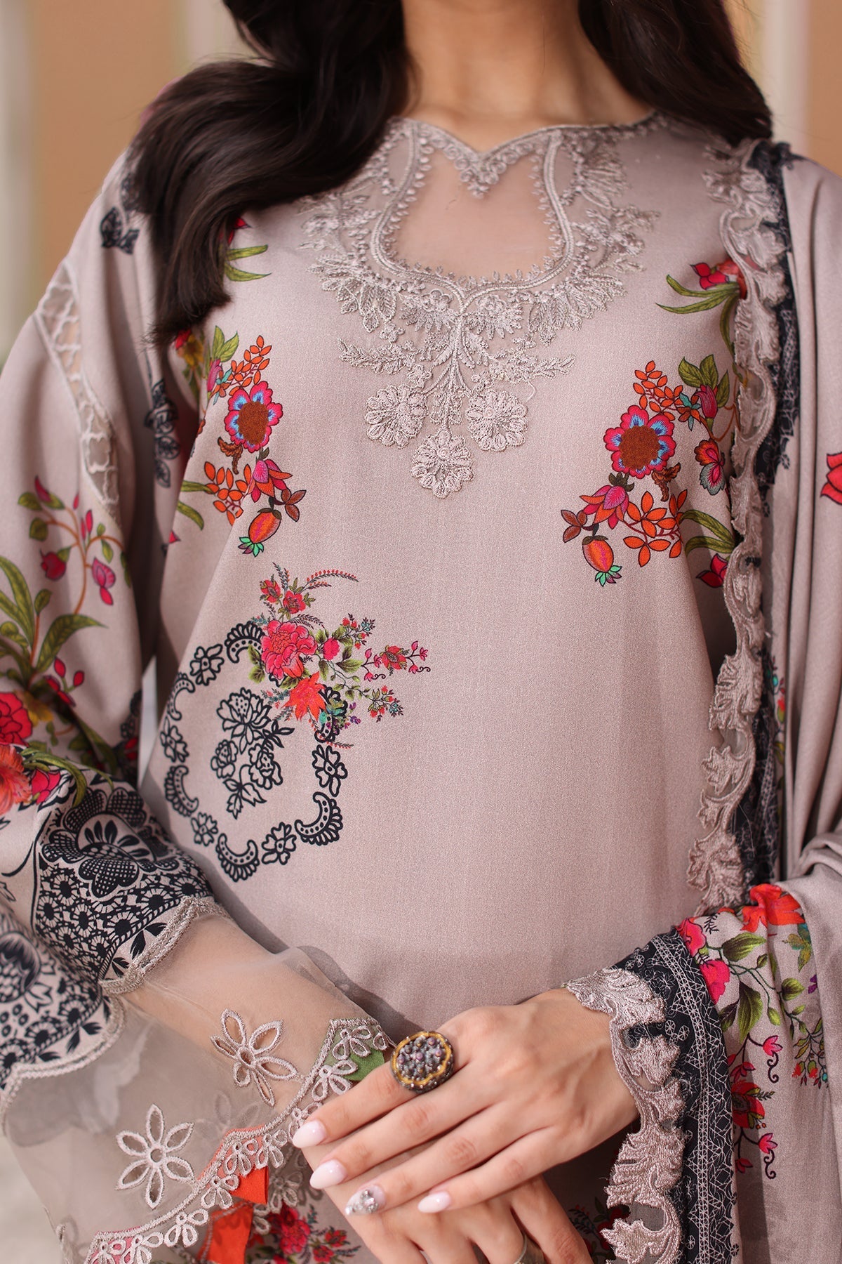 Charizma | Sheen Embroidered Linen Shawl | SHW4-02 - Official Charizma stockist in UK - Sakeena London