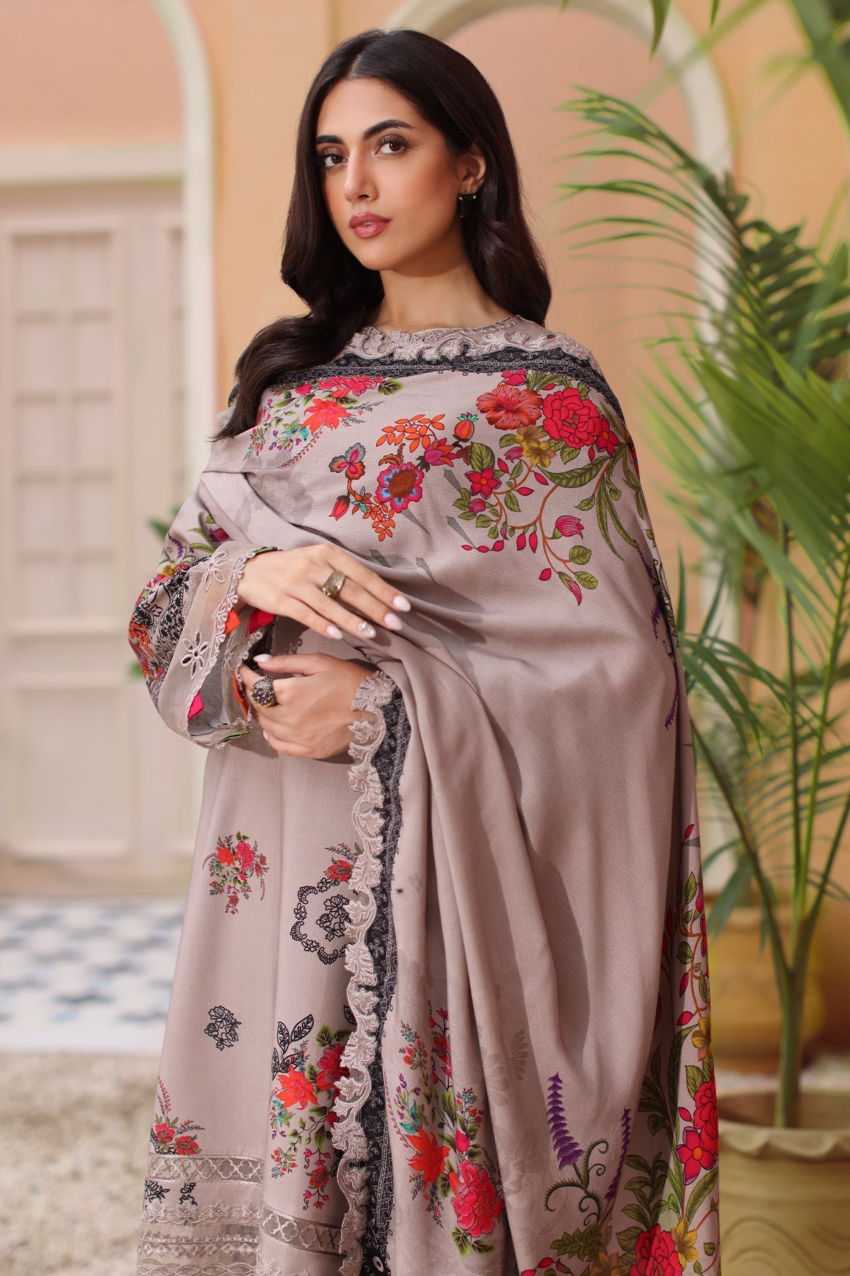 Charizma | Sheen Embroidered Linen Shawl | SHW4-02 - Official Charizma stockist in UK - Sakeena London