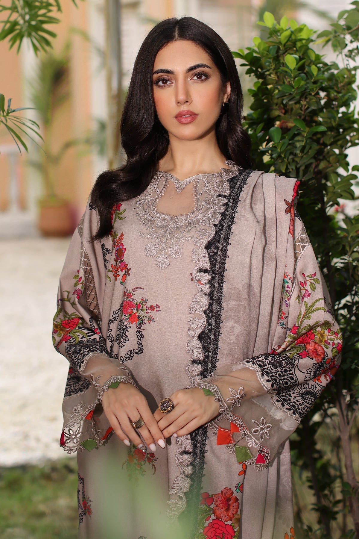 Charizma | Sheen Embroidered Linen Shawl | SHW4-02 - Official Charizma stockist in UK - Sakeena London