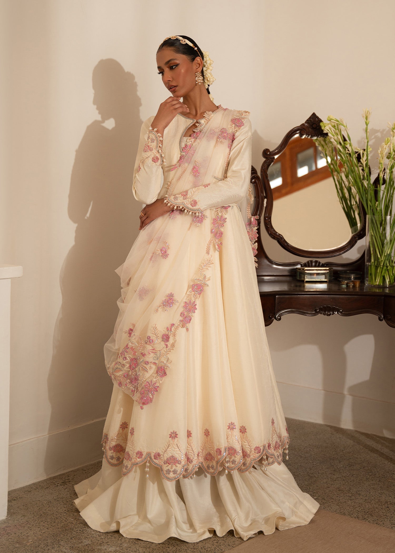 Sadaf Fawad Khan | Mehrma Wedding Formals | Peachy Cream - Official Sadaf Fawad Khan stockist in UK - Sakeena London