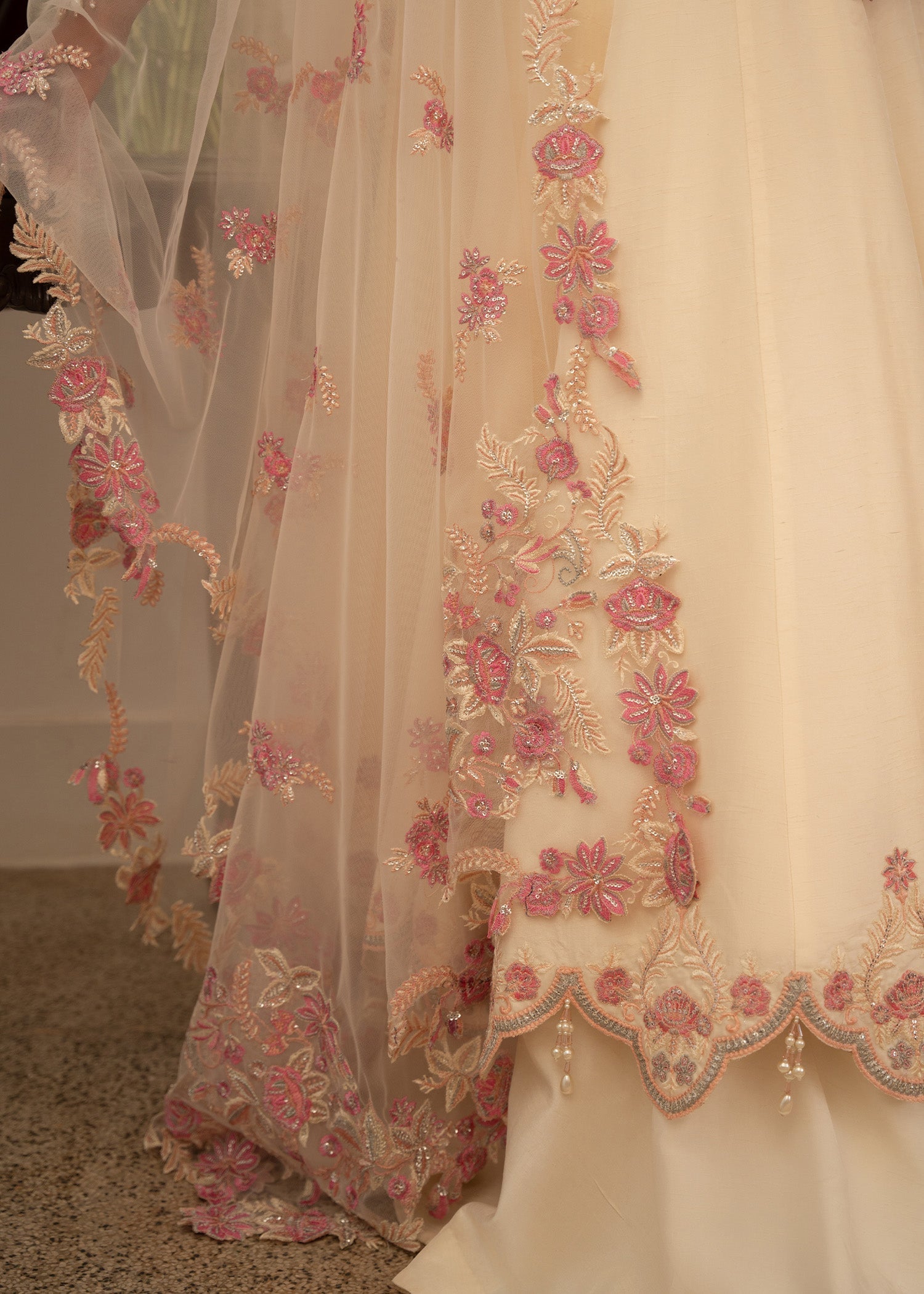 Sadaf Fawad Khan | Mehrma Wedding Formals | Peachy Cream - Official Sadaf Fawad Khan stockist in UK - Sakeena London