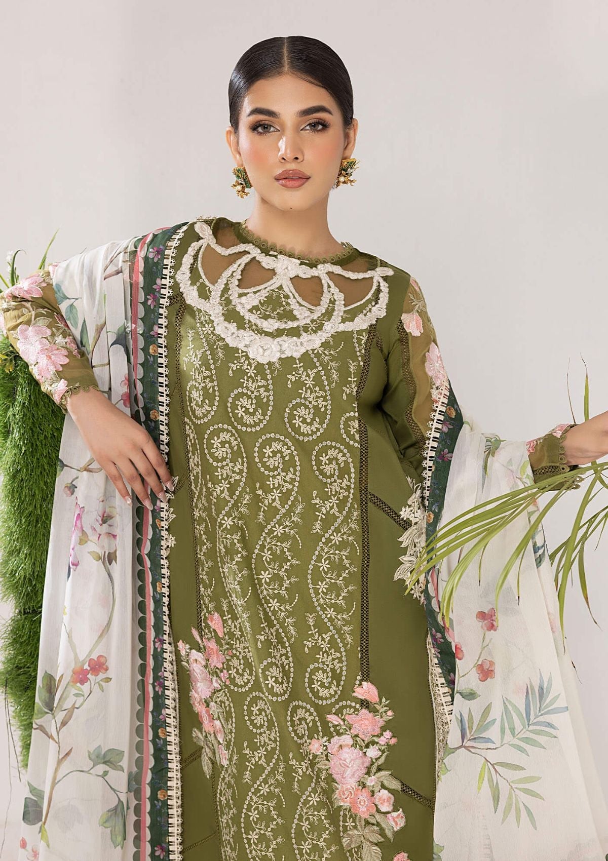 Lawn Collection - Asifa & Nabeel - Aleyna - V02 - OLIVE (ALV-10)