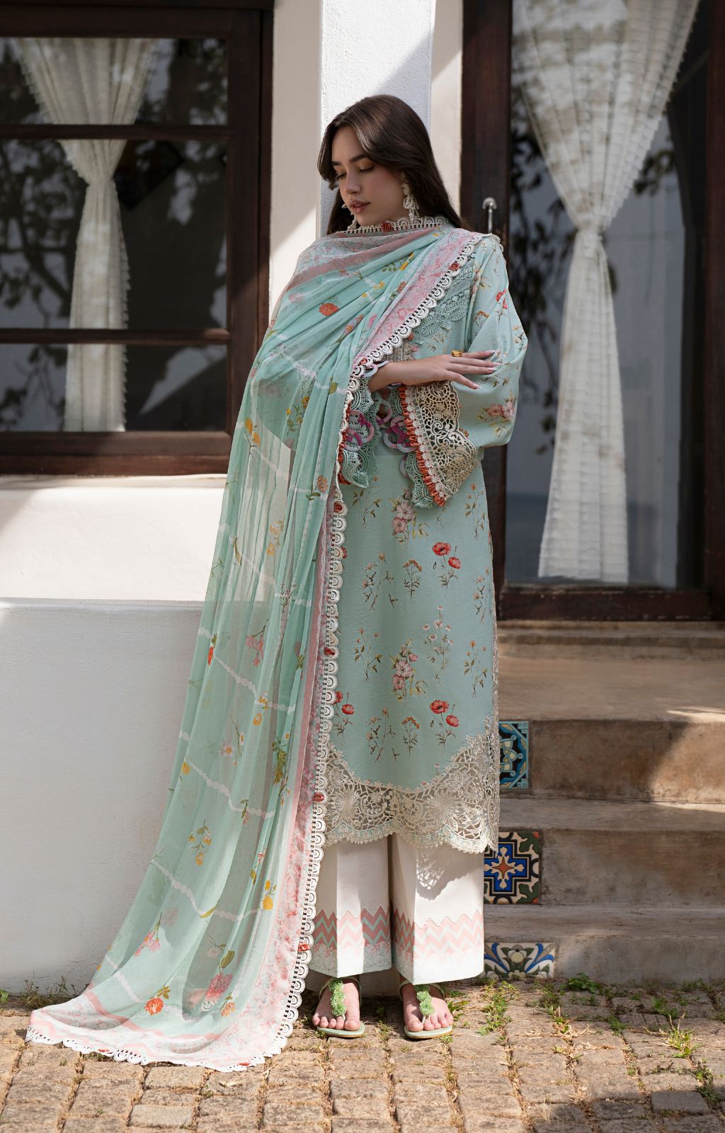AJR Couture | Printakari Lawn 25 | Aqua - Official AJR Couture stockist in UK - Sakeena London