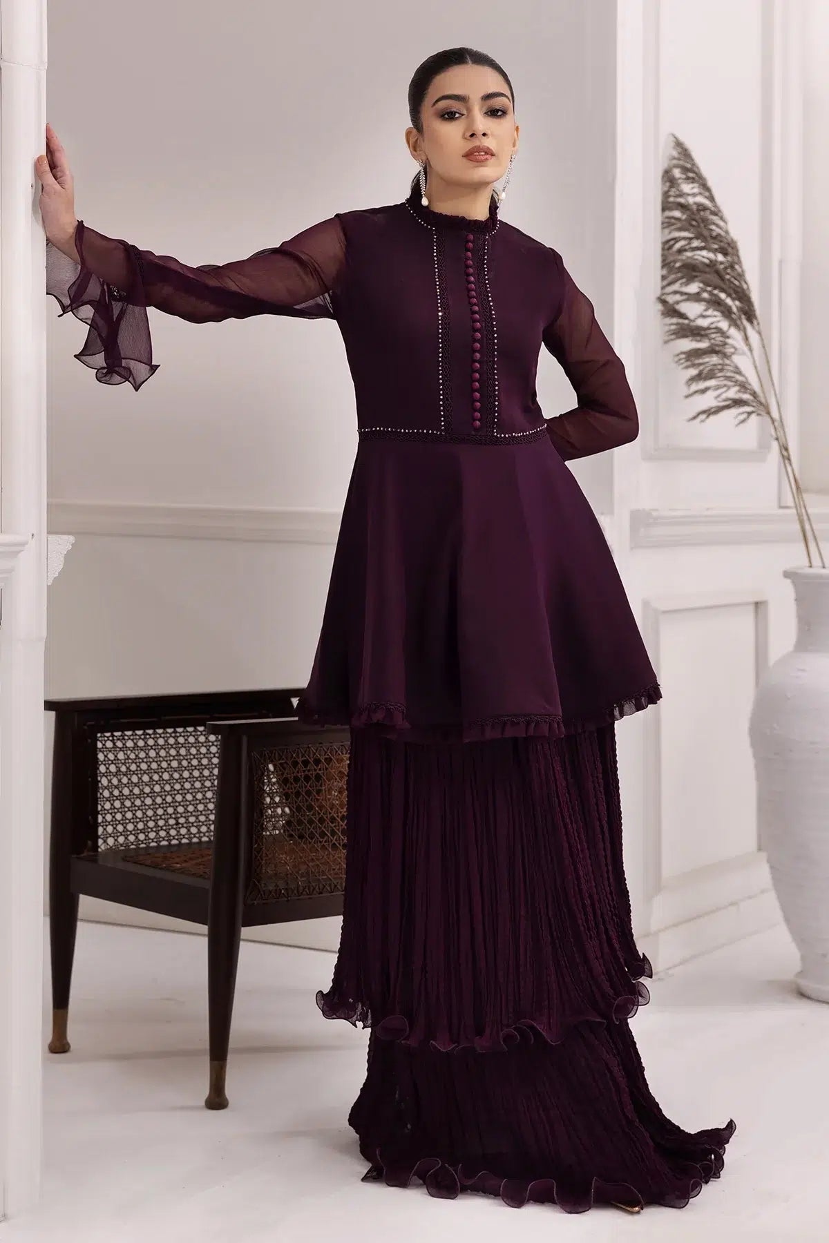 Alizeh | Formals Collection | Purple Frock 2 piece - RTW1001 - Official Alizeh stockist in UK - Sakeena London