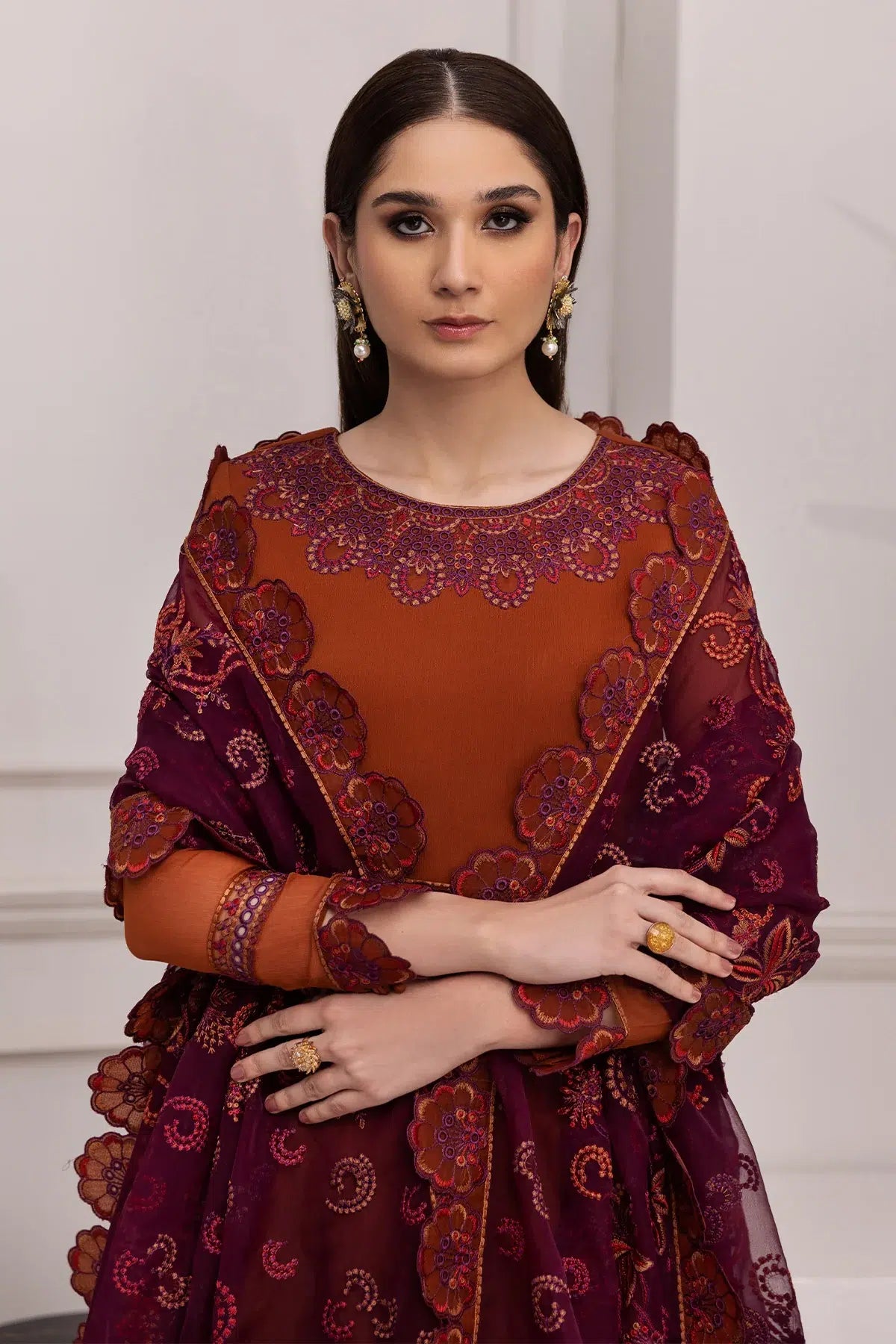 Alizeh | Formals Collection | Rust Dress 3 piece - RTW1011 - Official Alizeh stockist in UK - Sakeena London