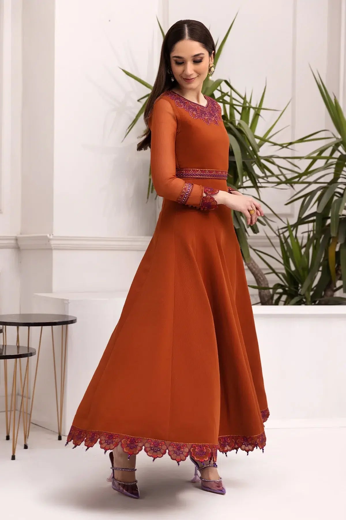 Alizeh | Formals Collection | Rust Dress 3 piece - RTW1011 - Official Alizeh stockist in UK - Sakeena London