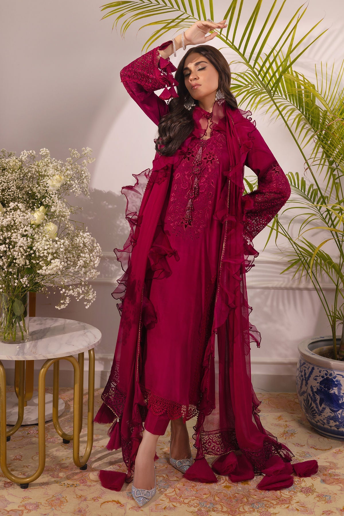 Annus Abrar | Sera Luxury | Ashni - Cranberry - Official Annus Abrar stockist in UK - Sakeena London