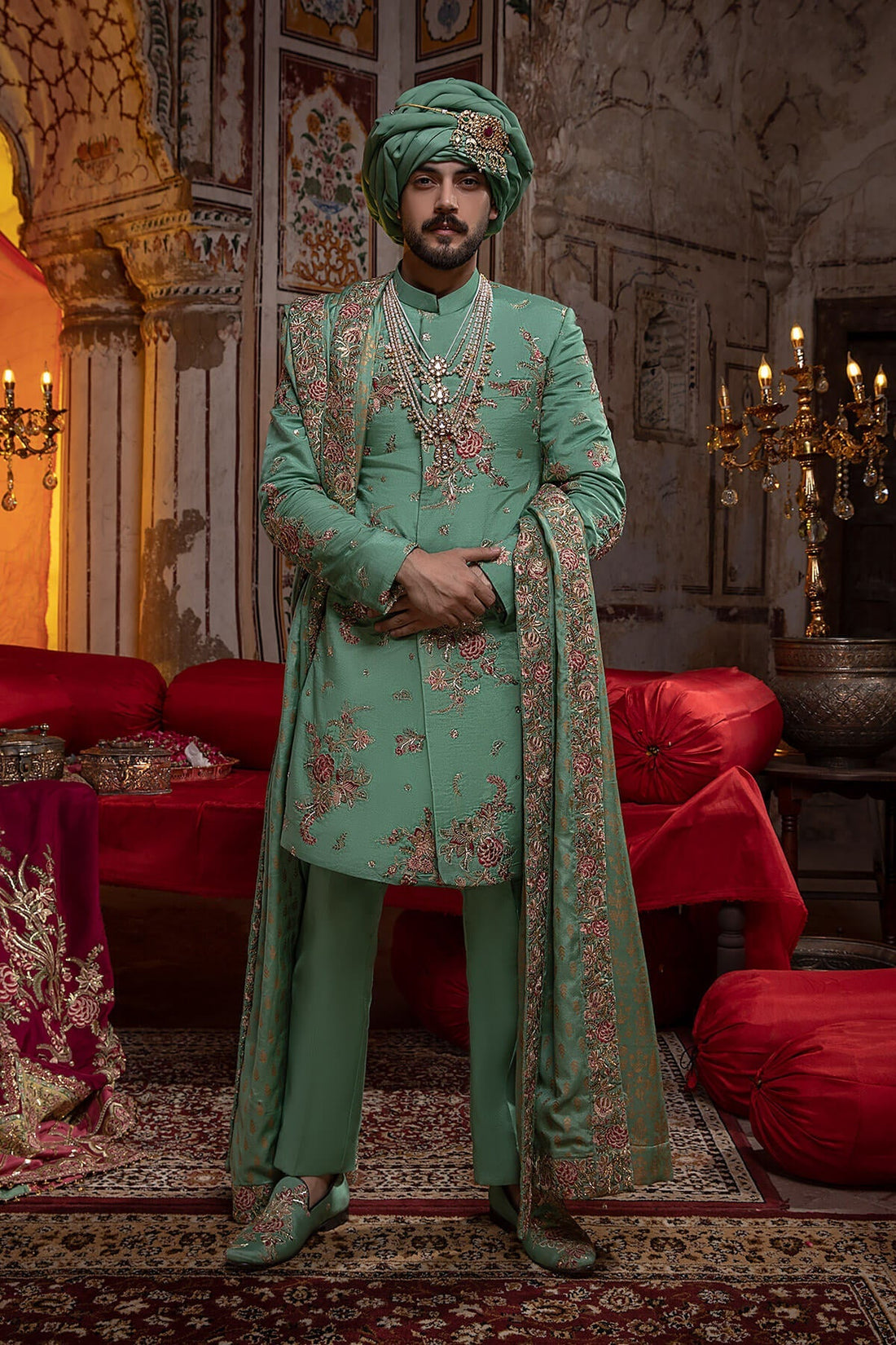 Pakistani Menswear | Mina Kashif | Sherwani D-03 - Official Sakeena London stockist in UK - Sakeena London