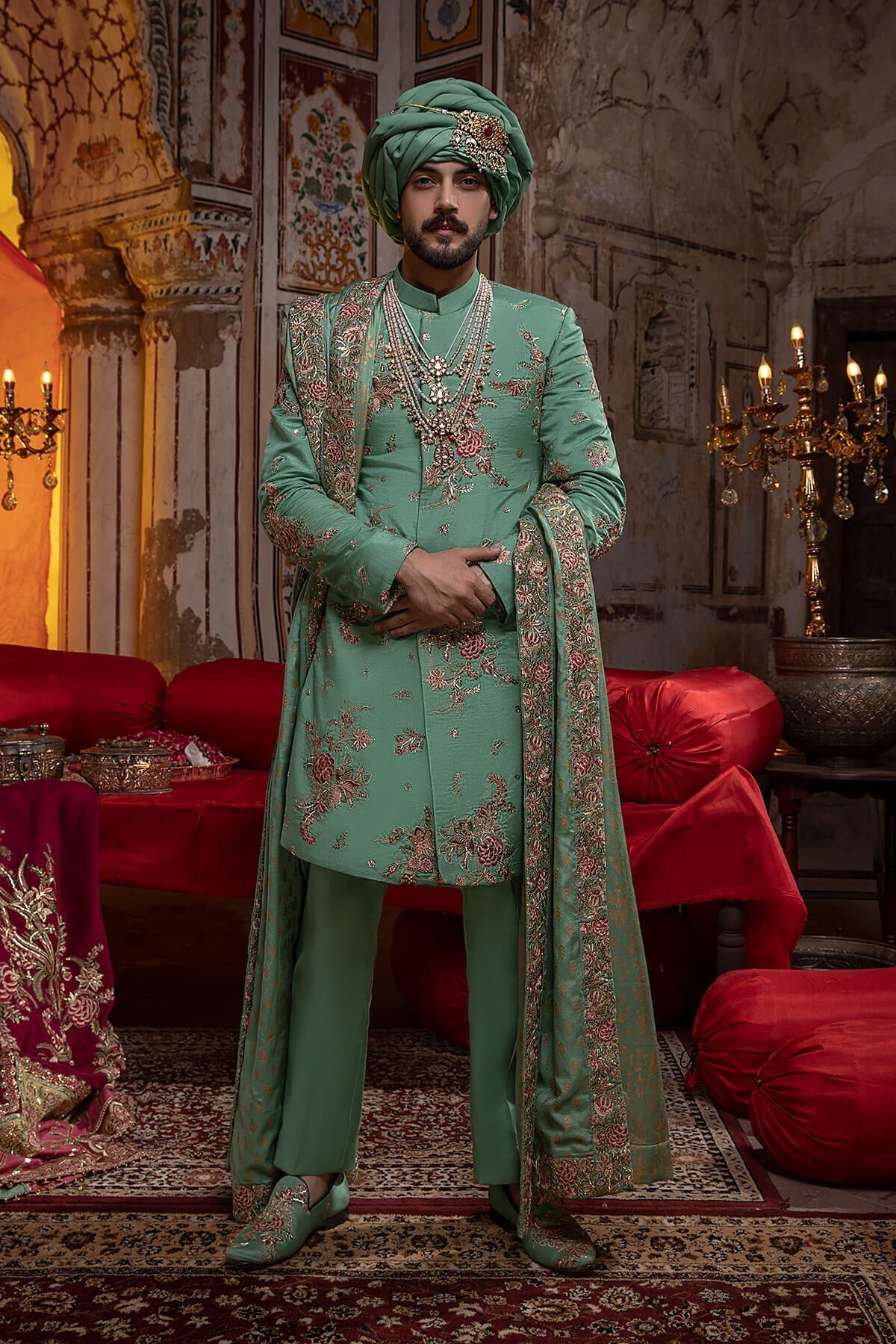 Pakistani Menswear | Mina Kashif | Sherwani D-03 - Official Sakeena London stockist in UK - Sakeena London