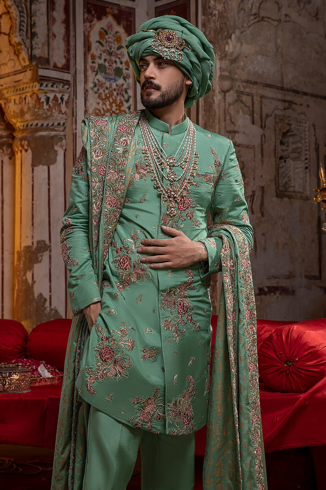 Pakistani Menswear | Mina Kashif | Sherwani D-03 - Official Sakeena London stockist in UK - Sakeena London