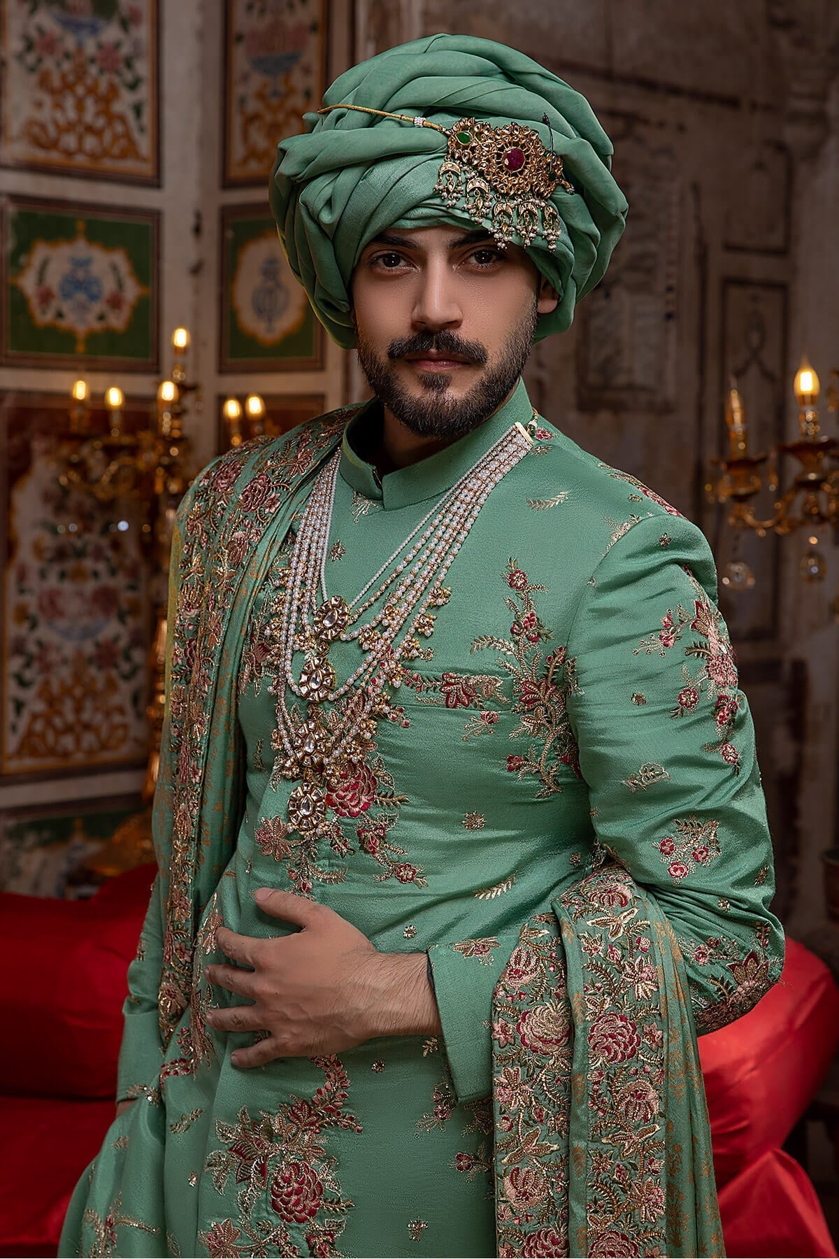 Pakistani Menswear | Mina Kashif | Sherwani D-03 - Official Sakeena London stockist in UK - Sakeena London