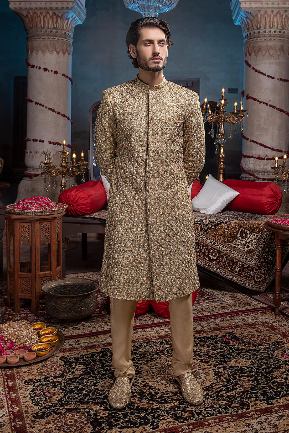 Pakistani Menswear | Mina Kashif | Sherwani D-18 - Official Sakeena London stockist in UK - Sakeena London