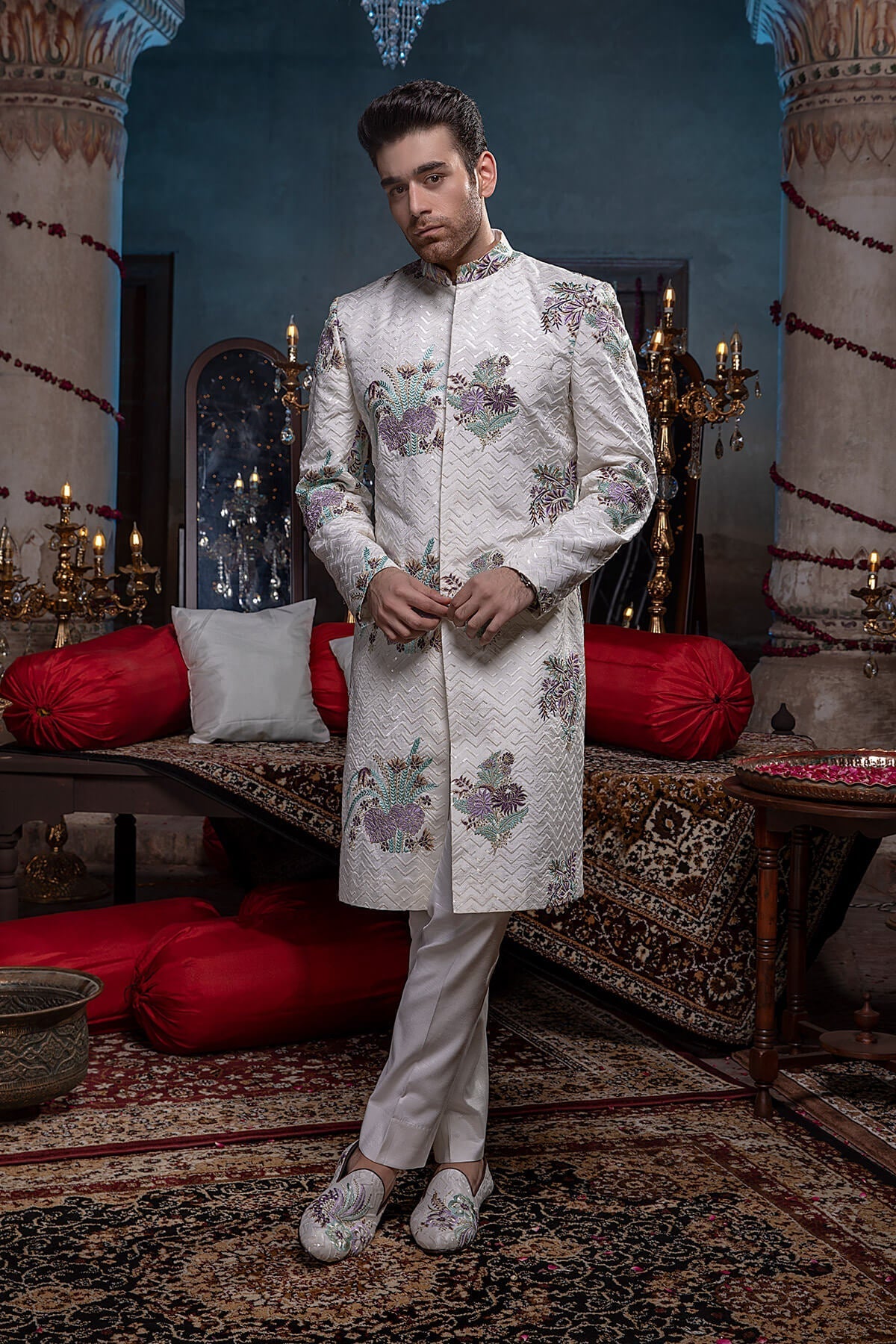 Pakistani Menswear | Mina Kashif | Sherwani D-10 - Official Sakeena London stockist in UK - Sakeena London