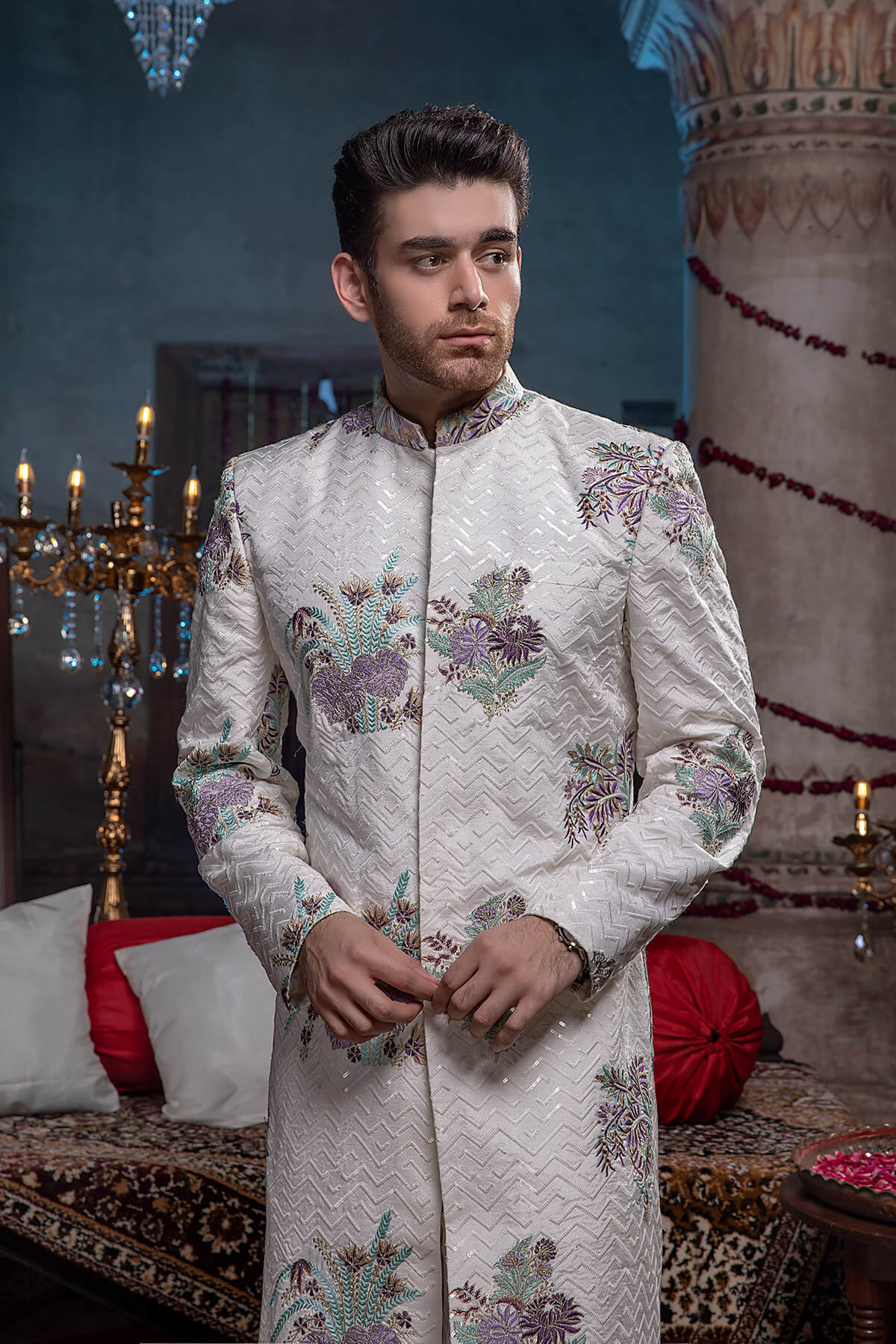 Pakistani Menswear | Mina Kashif | Sherwani D-10 - Official Sakeena London stockist in UK - Sakeena London