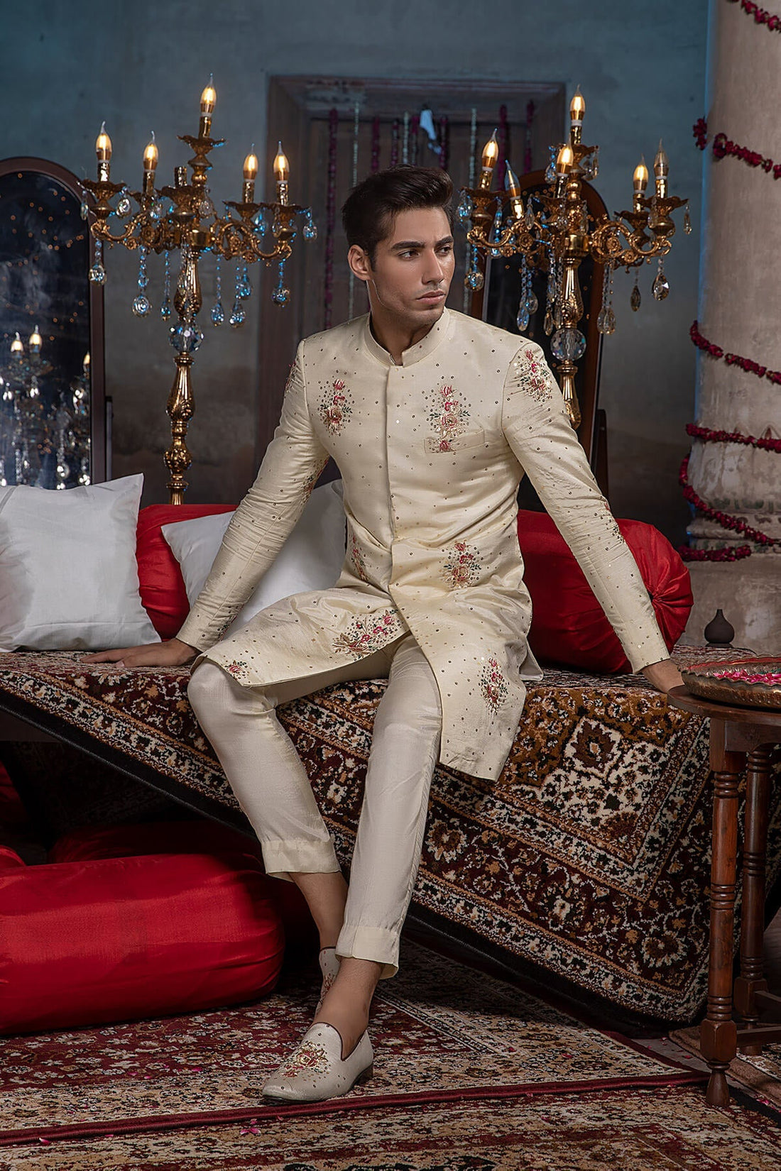 Pakistani Menswear | Mina Kashif | Sherwani D-02 - Official Sakeena London stockist in UK - Sakeena London