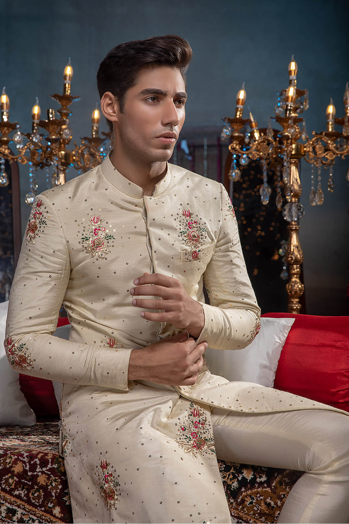 Pakistani Menswear | Mina Kashif | Sherwani D-02 - Official Sakeena London stockist in UK - Sakeena London