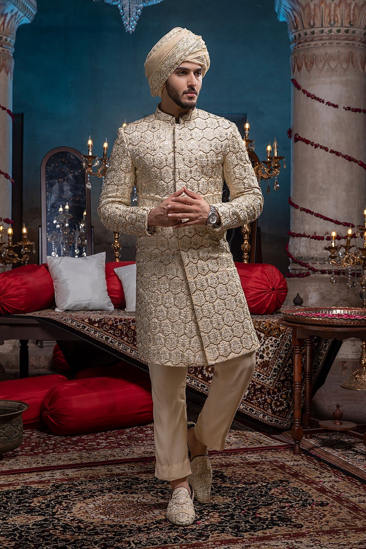 Pakistani Menswear | Mina Kashif | Sherwani D-04 - Official Sakeena London stockist in UK - Sakeena London